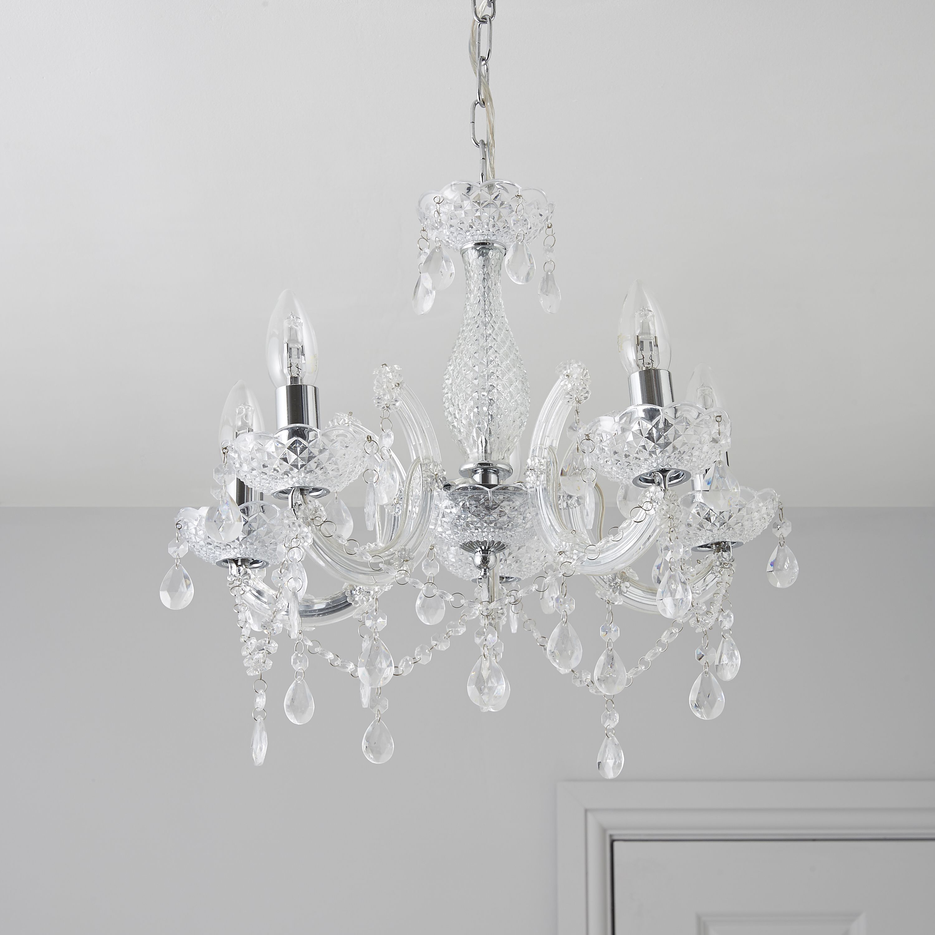 Colours Annelise Chandelier Acrylic & steel Silver effect 5 Lamp Ceiling light