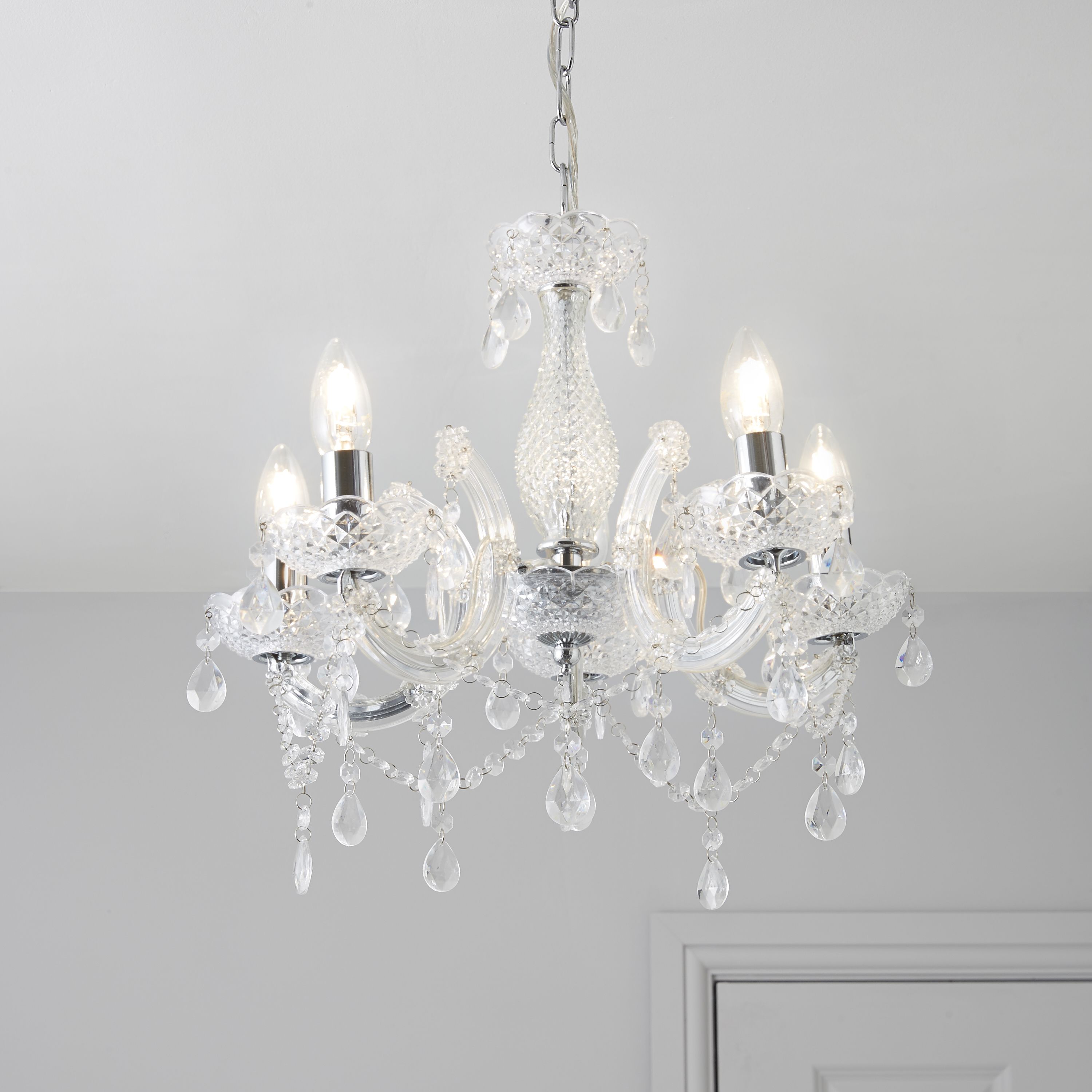 Colours Annelise Chandelier Acrylic & steel Silver effect 5 Lamp Ceiling light