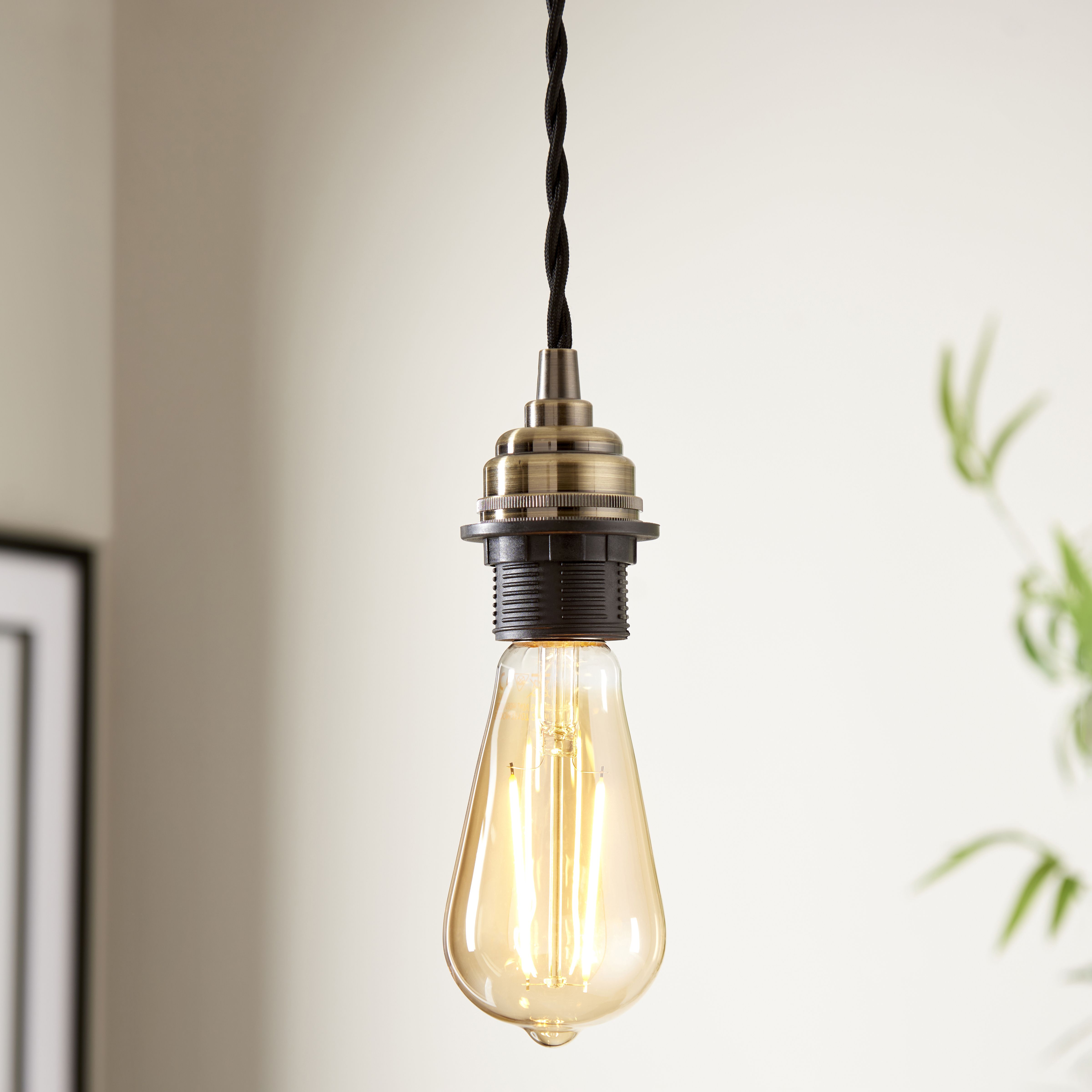 Colours Antique brass effect E27 Cable light set (L)1500mm - 4