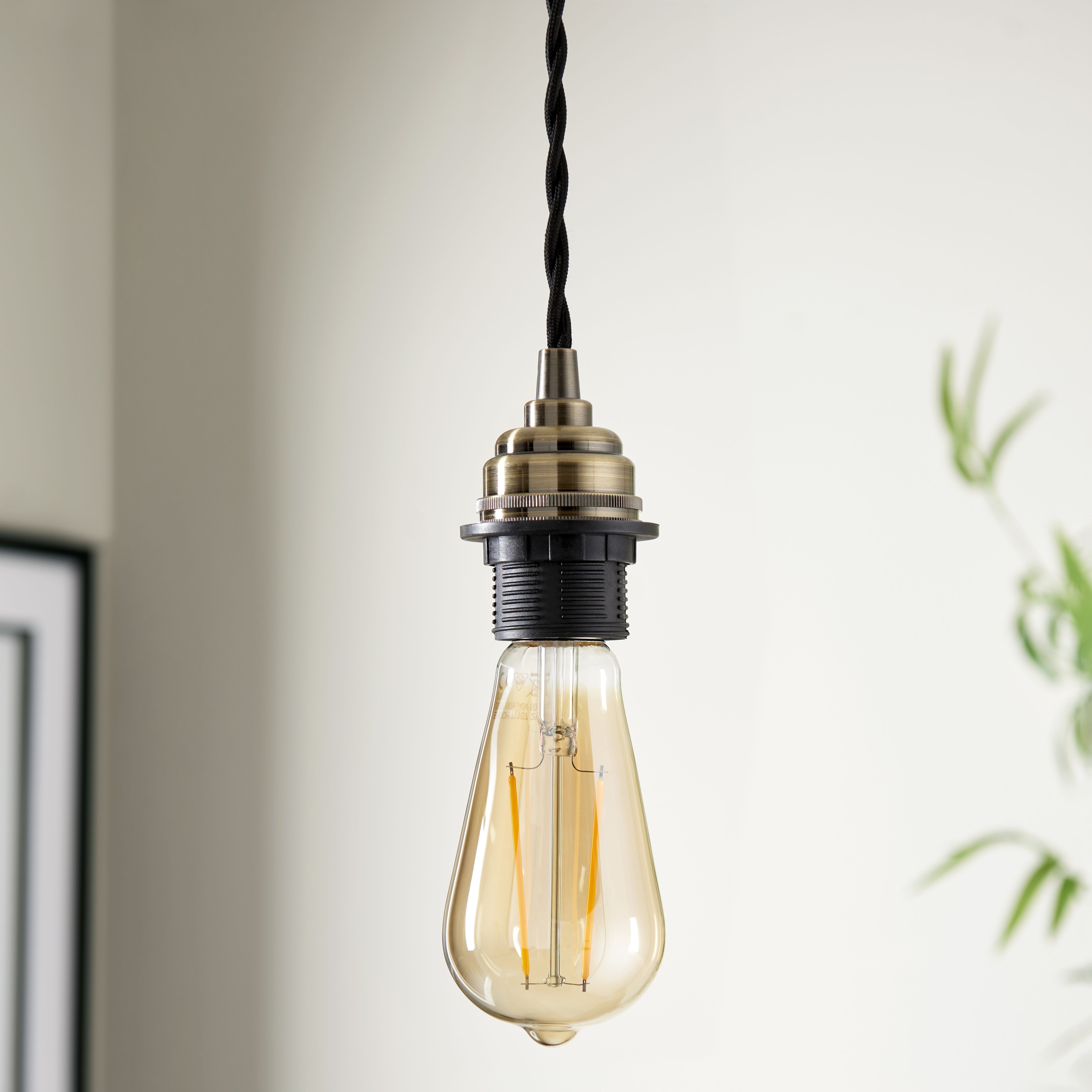 Colours Antique brass effect E27 Cable light set (L)1500mm - 5