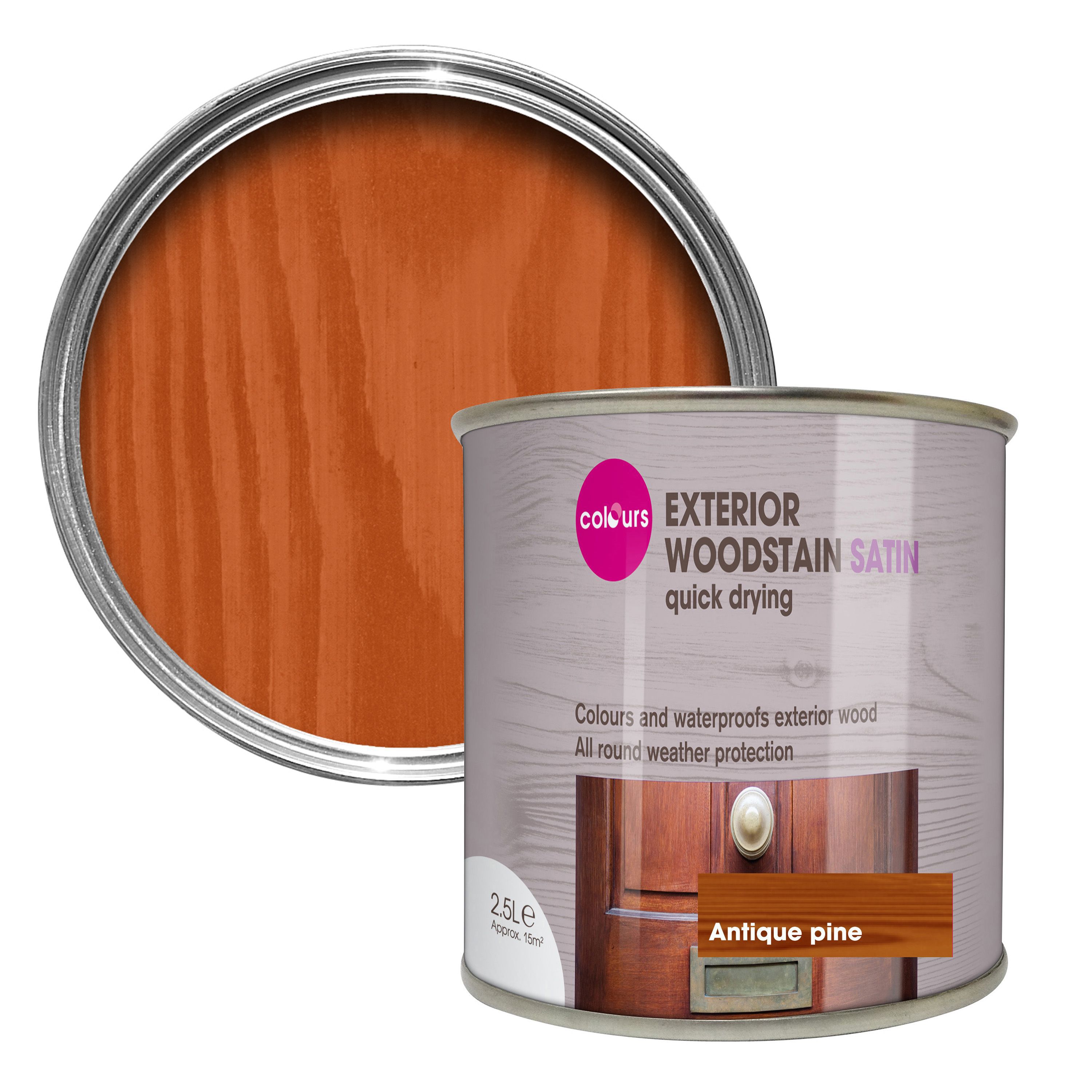 Colours Antique pine Satin Wood stain, 2.5L DIY at B&Q