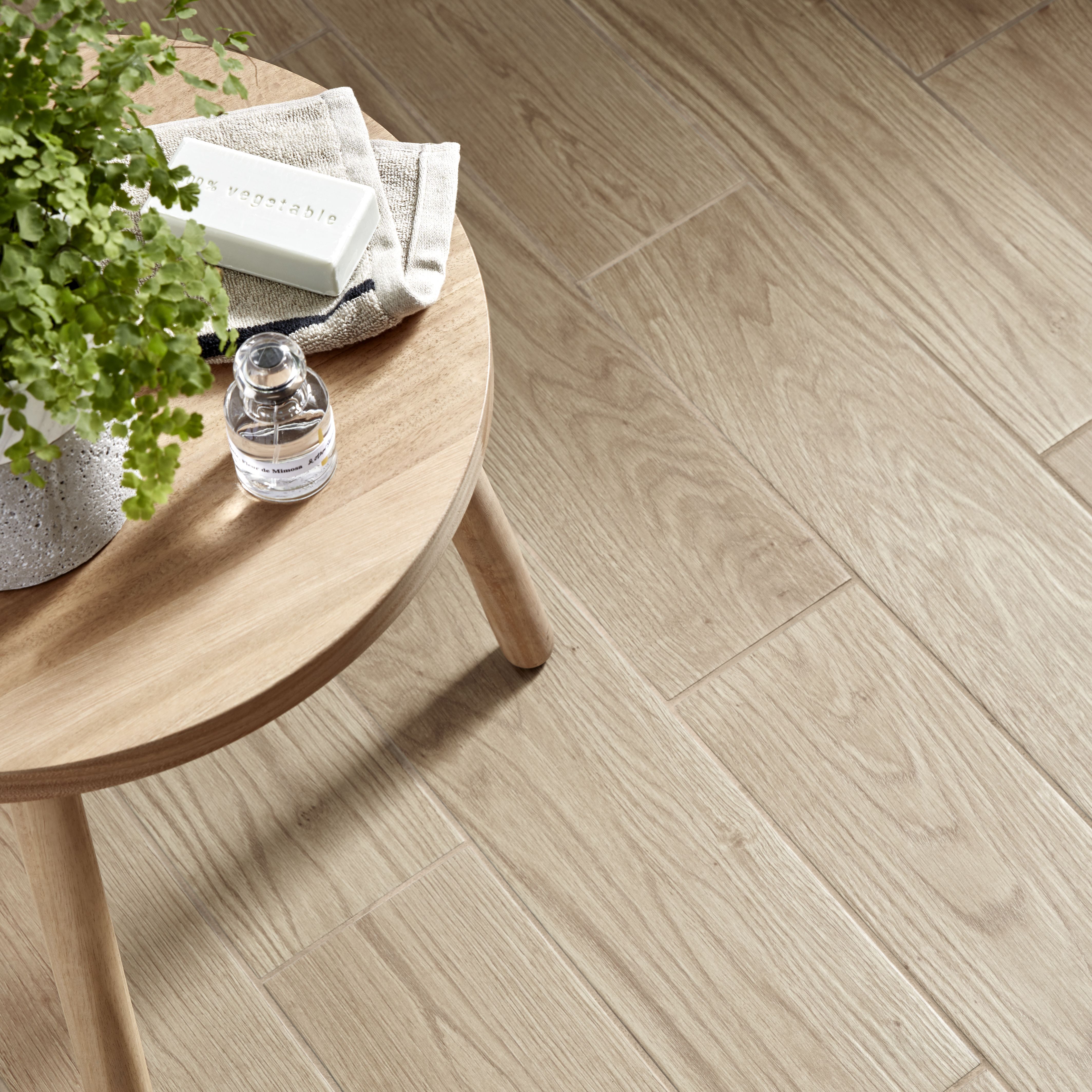 Colours Arrezo Beige Matt Wood effect Textured Porcelain Indoor Wall & floor Tile