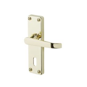 Colours Arsk Polished Brass effect Steel Straight Lock Door handle (L)101mm