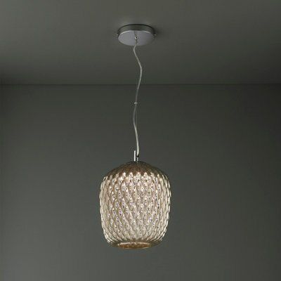 Colours Avid Pendant Glass & steel Champagne Chrome effect LED Ceiling light