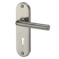 Colours Ayen Satin Nickel effect Steel Straight Lock Door handle (L)120mm
