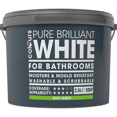 Colours Bathroom White Soft sheen Emulsion paint, 2.5L | DIY at B&Q