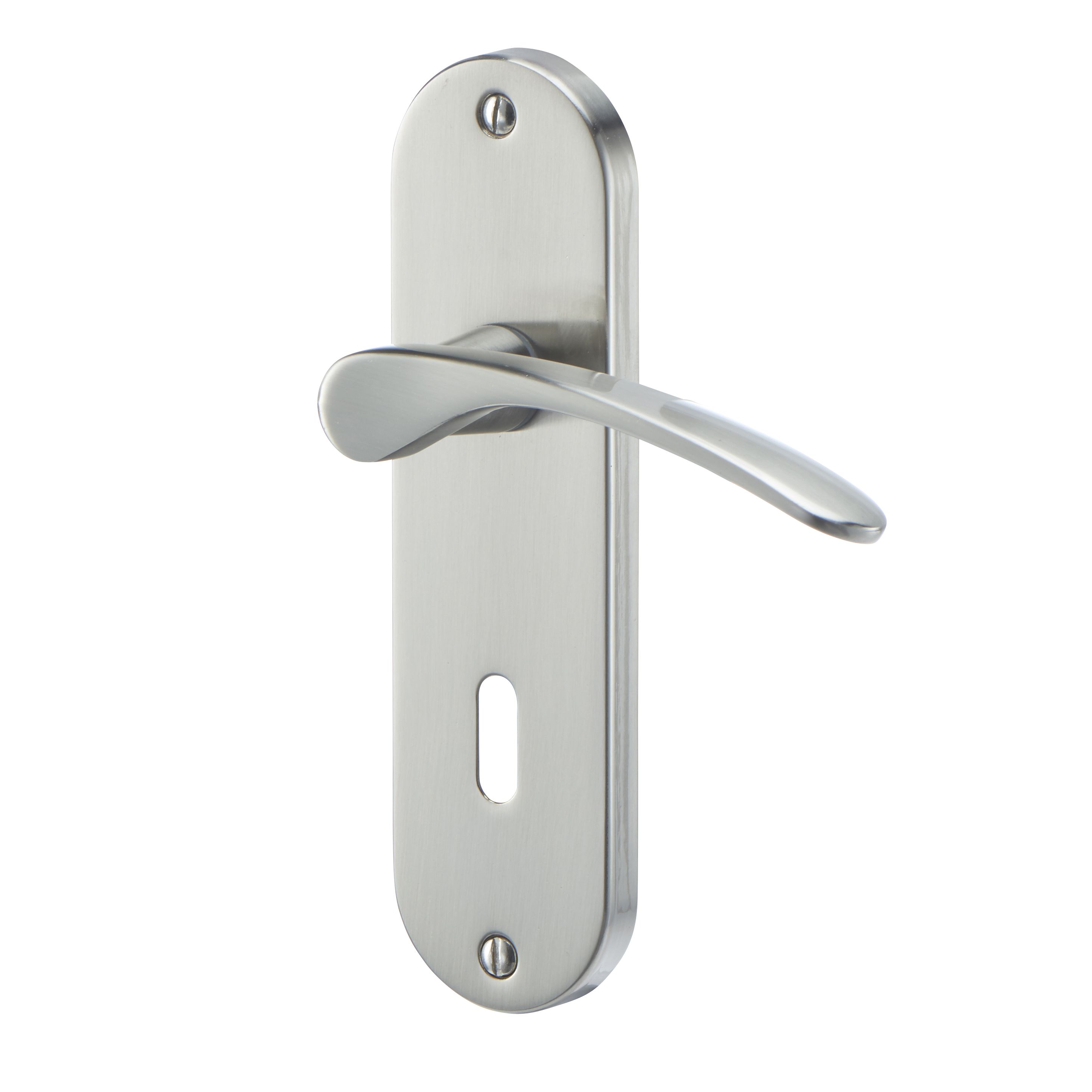 Colours Beare Satin Nickel effect Aluminium & steel Curved Lock Door handle (L)110mm