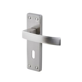 Colours Beauce Satin Nickel effect Aluminium & steel Straight Lock Door handle (L)115mm, Pair