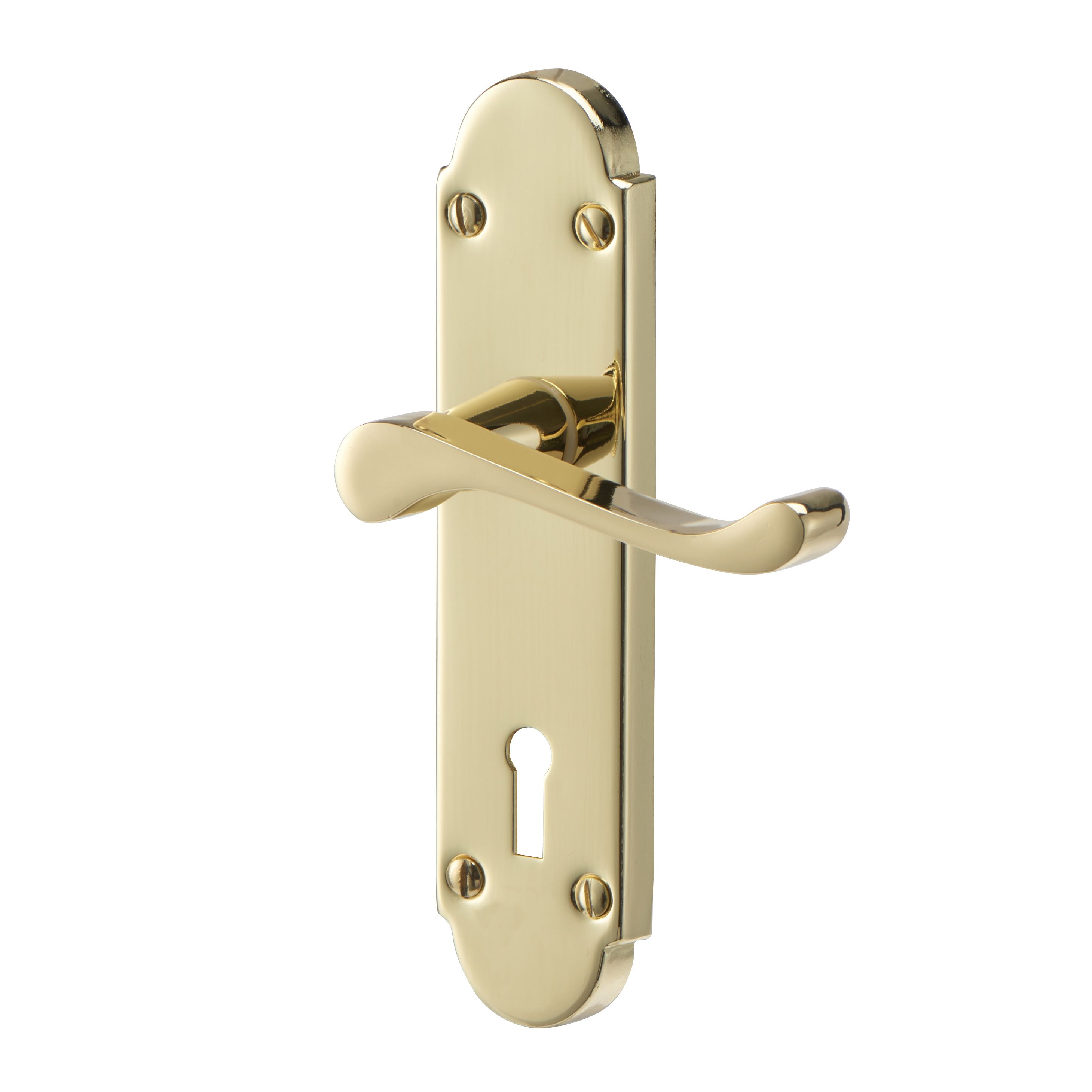 Colours Beja Polished Brass effect Steel Scroll Lock Door handle L 96mm