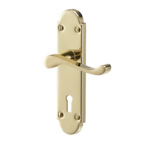 Colours Beja Polished Brass effect Steel Scroll Lock Door handle (L)96mm