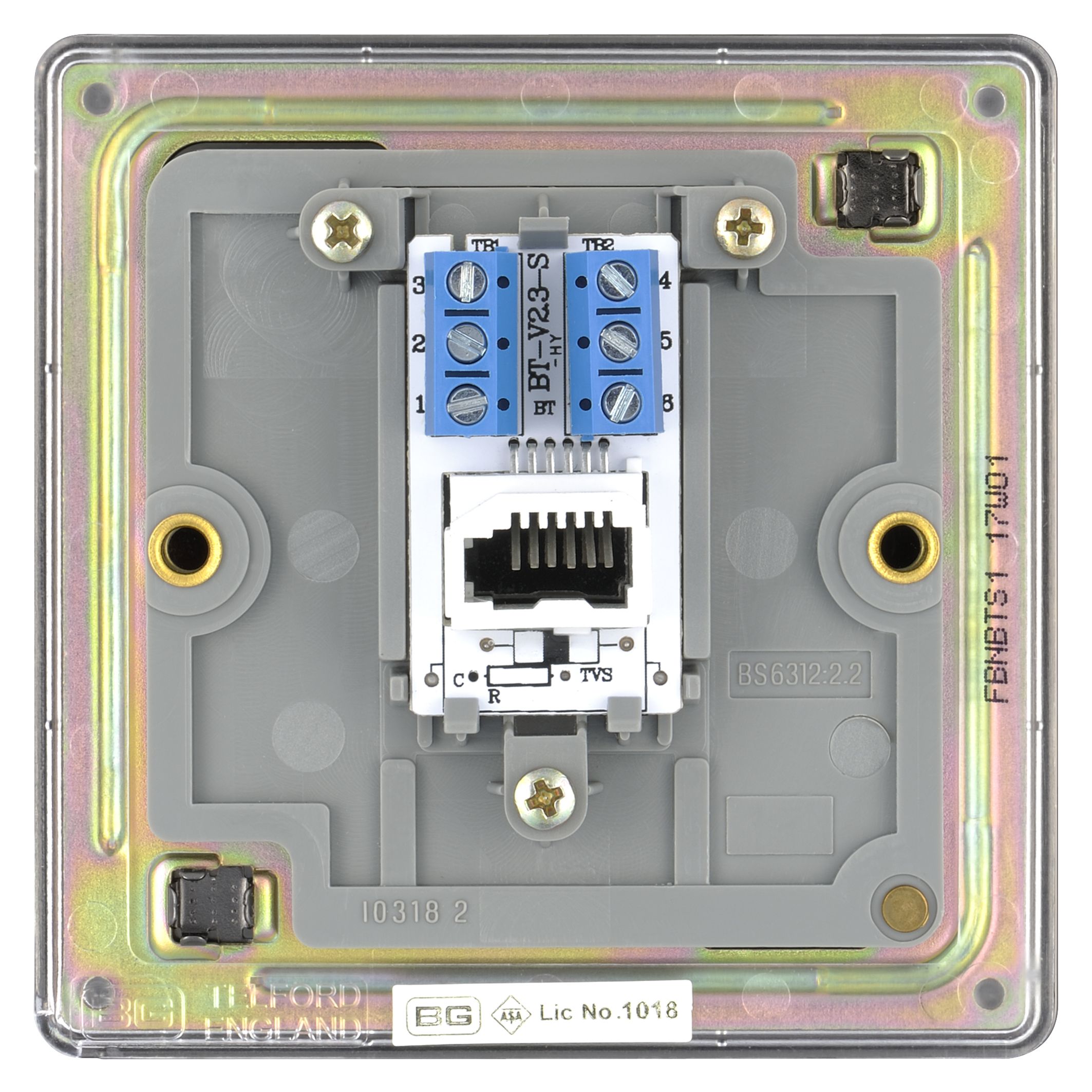 Colours Black 1 gang Flat Screwless Telephone socket
