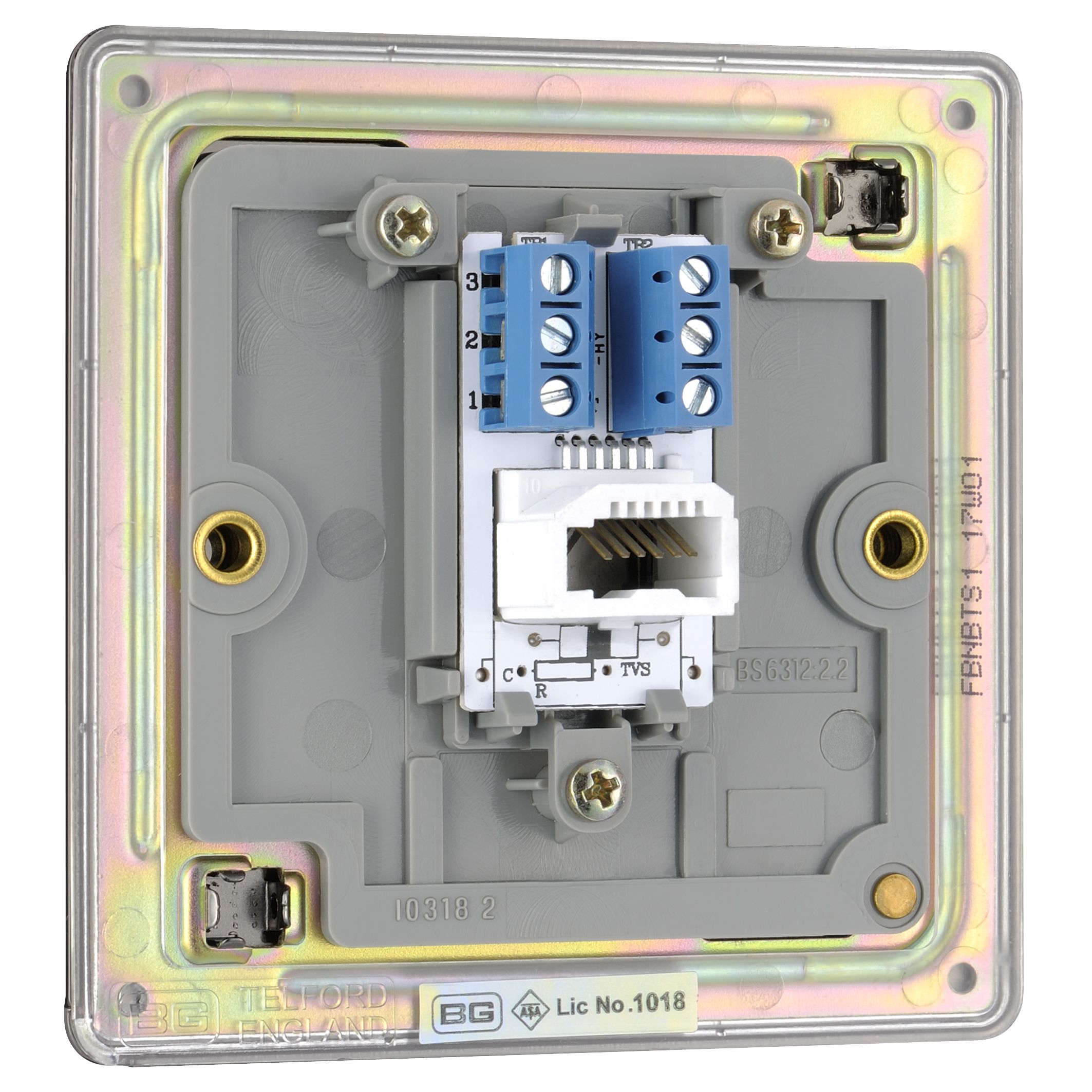 Colours Black 1 gang Flat Screwless Telephone socket