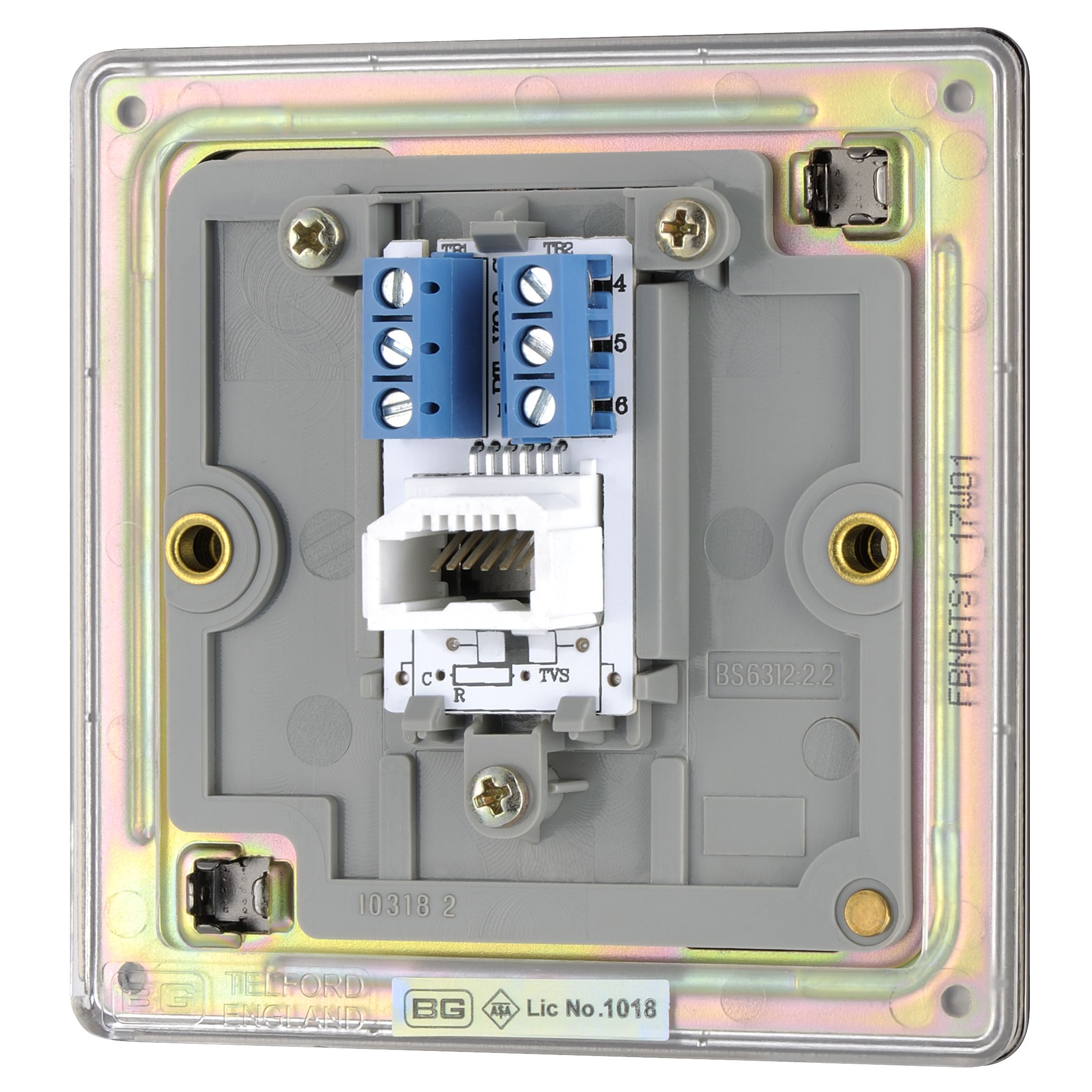 Colours Black 1 gang Flat Screwless Telephone socket