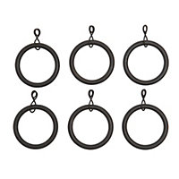 Colours Black Curtain ring (Dia)25mm, Pack of 6