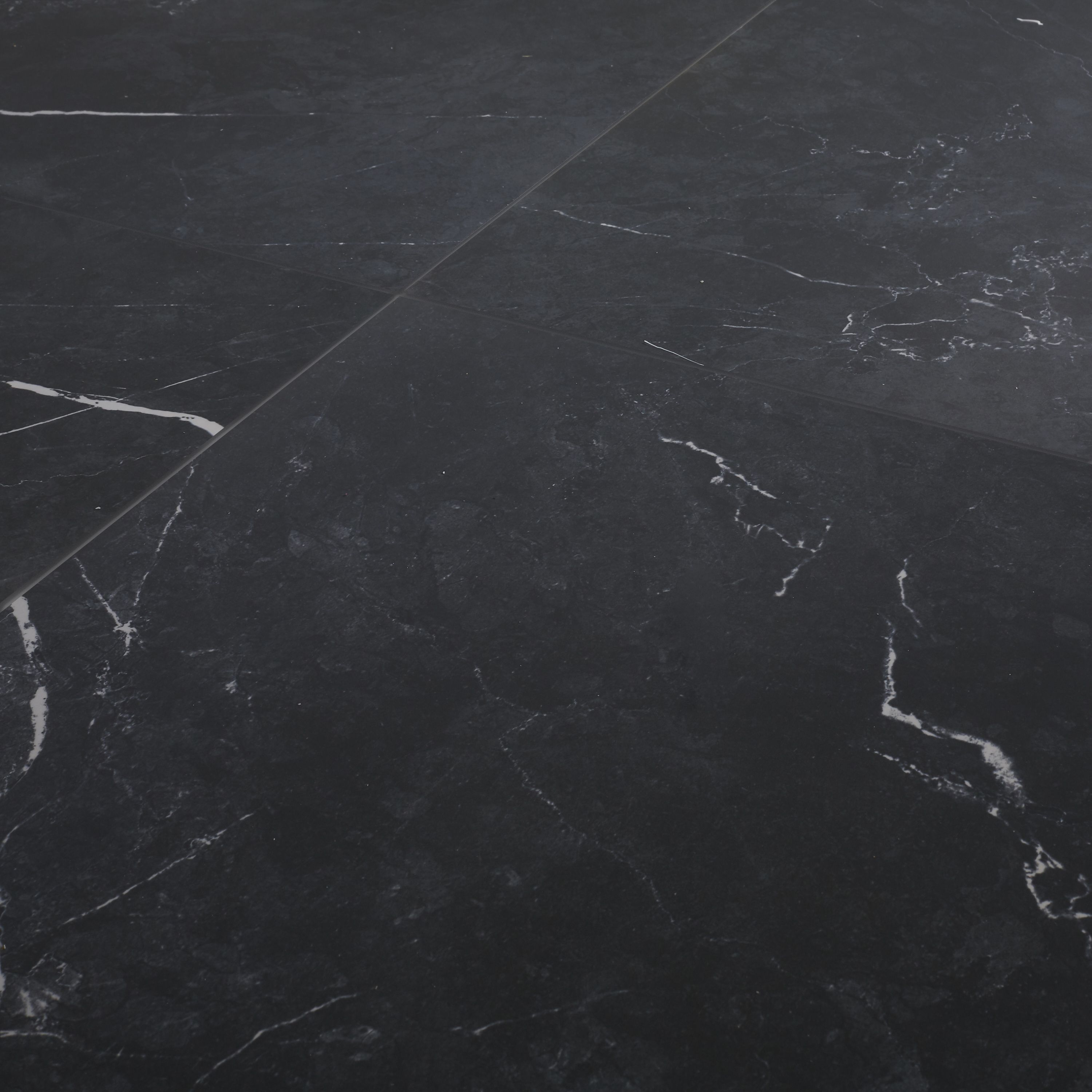 Colours Black Gloss Marble effect Porcelain Indoor Wall & floor Tile, Pack of 3, (L)595mm (W)595mm