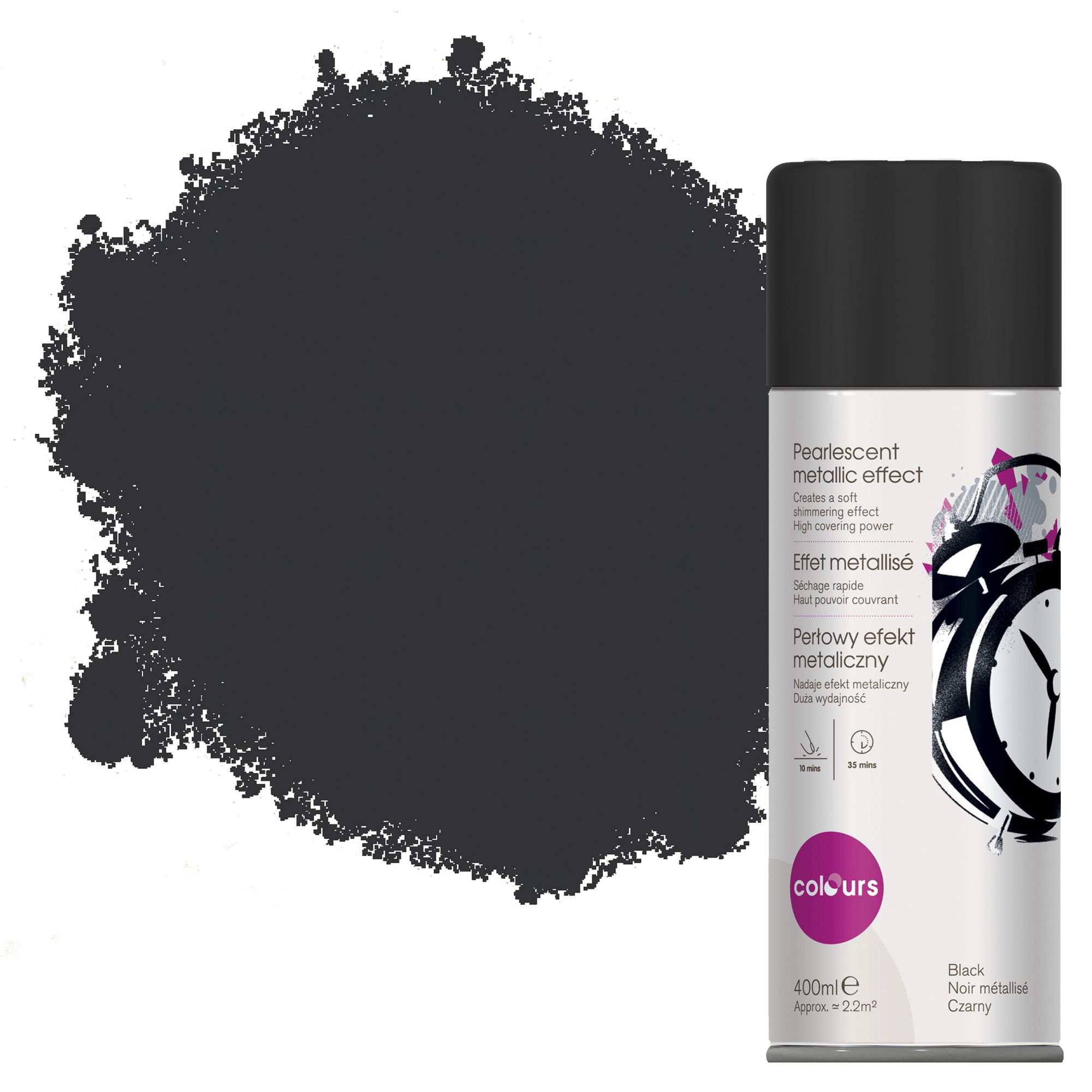 Colours Black Metallic Spray paint 400 ml DIY at B&Q