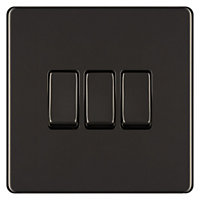 Colours Black Nickel 10A 2 way 3 gang Flat Light Screwless Switch
