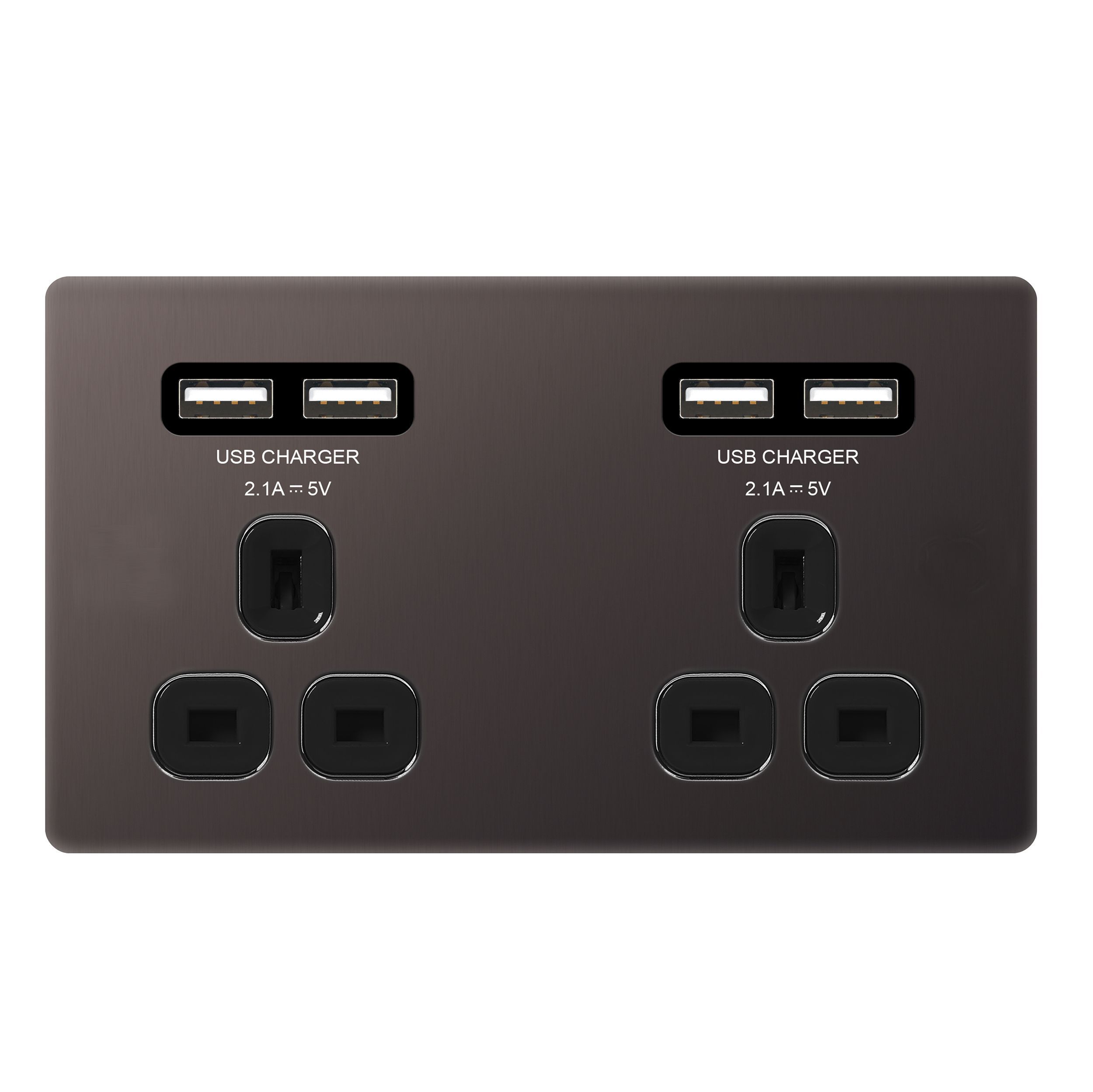 Colours Black Nickel Double 4.2A Flat Unswitched Screwless Socket with USB, x4 & Black inserts