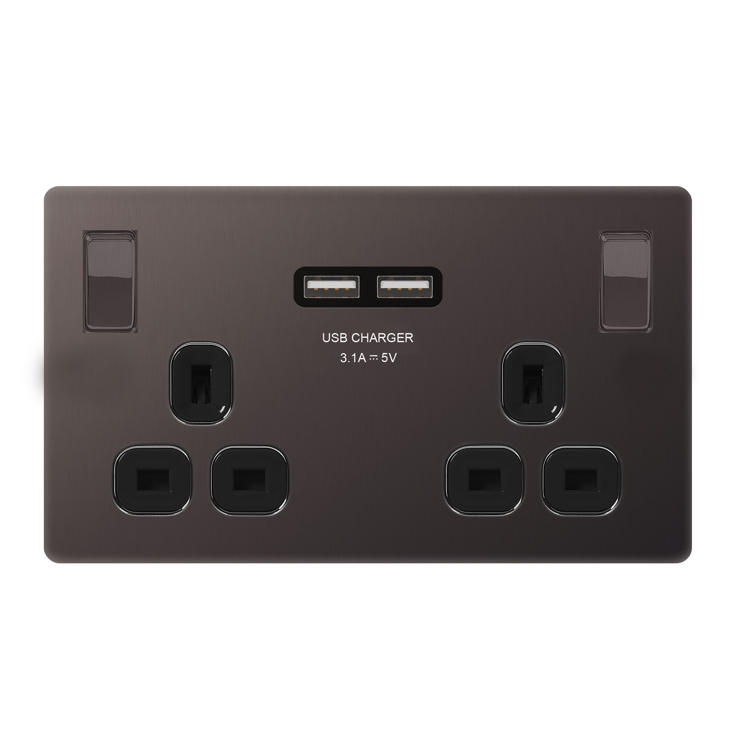 Colours Black nickel effect Double USB socket, 2 x 3.1A USB
