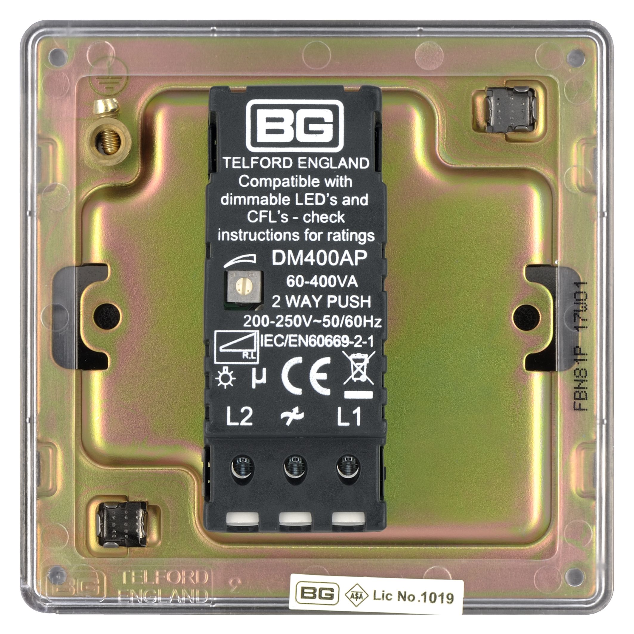 Colours Black Nickel Flat profile Single 2 way Screwless Dimmer switch