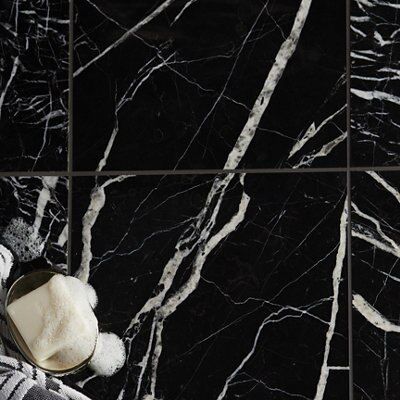 Colours Black Patterned Marble effect Indoor Wall & floor Tile, Pack of 5, (L)305mm (W)305mm