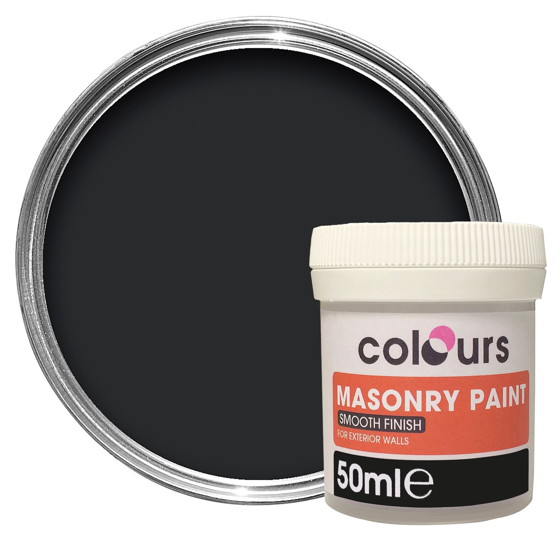 Colours Black Smooth Masonry paint 0.05L Tester pot DIY at B&Q