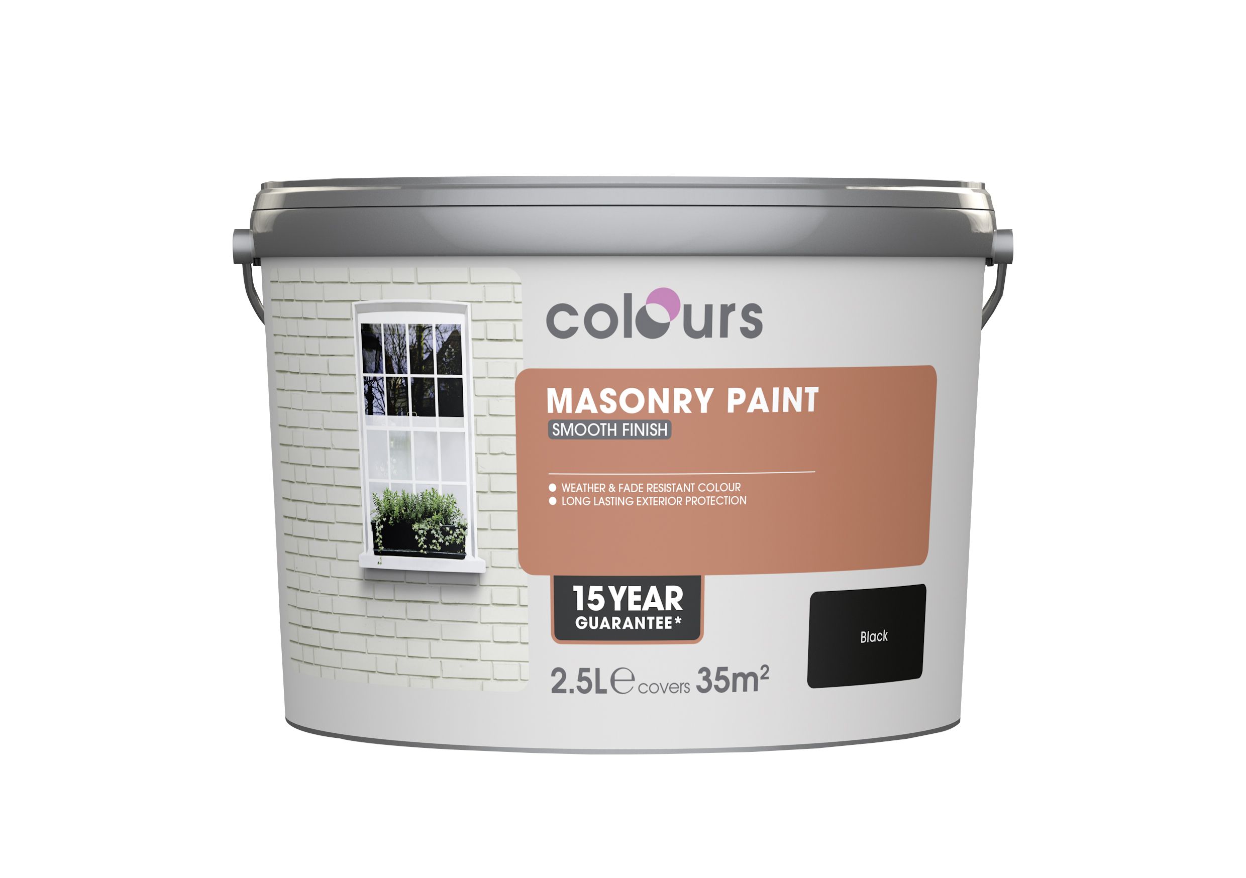 Colours Black Smooth Masonry paint 2.5L | DIY at B&Q