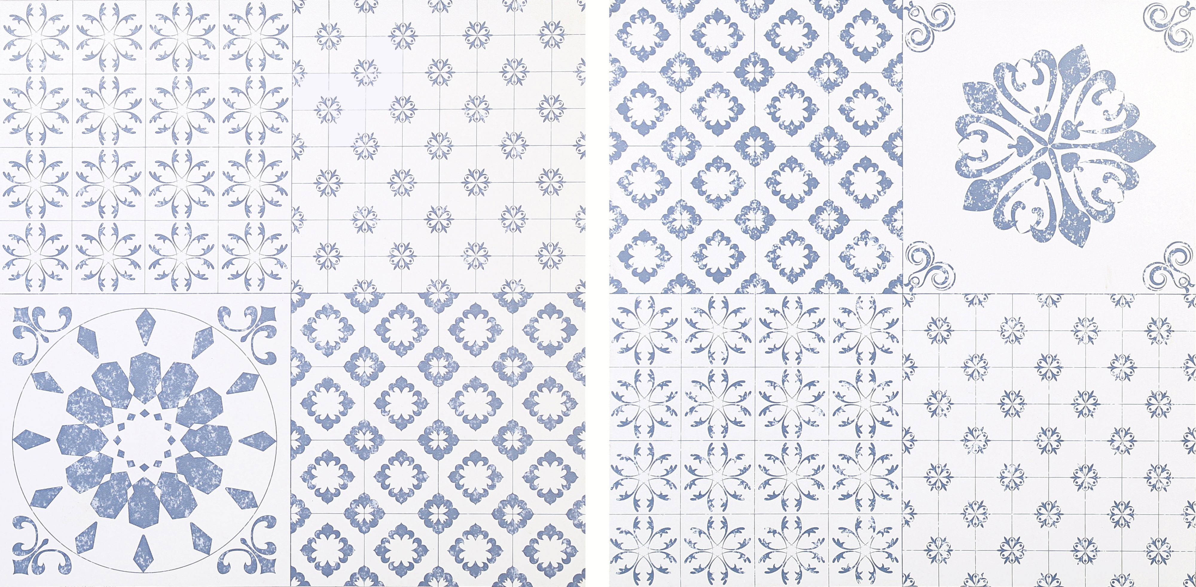 Colours Blue & white Patchwork effect Vinyl tile, Pack of 11