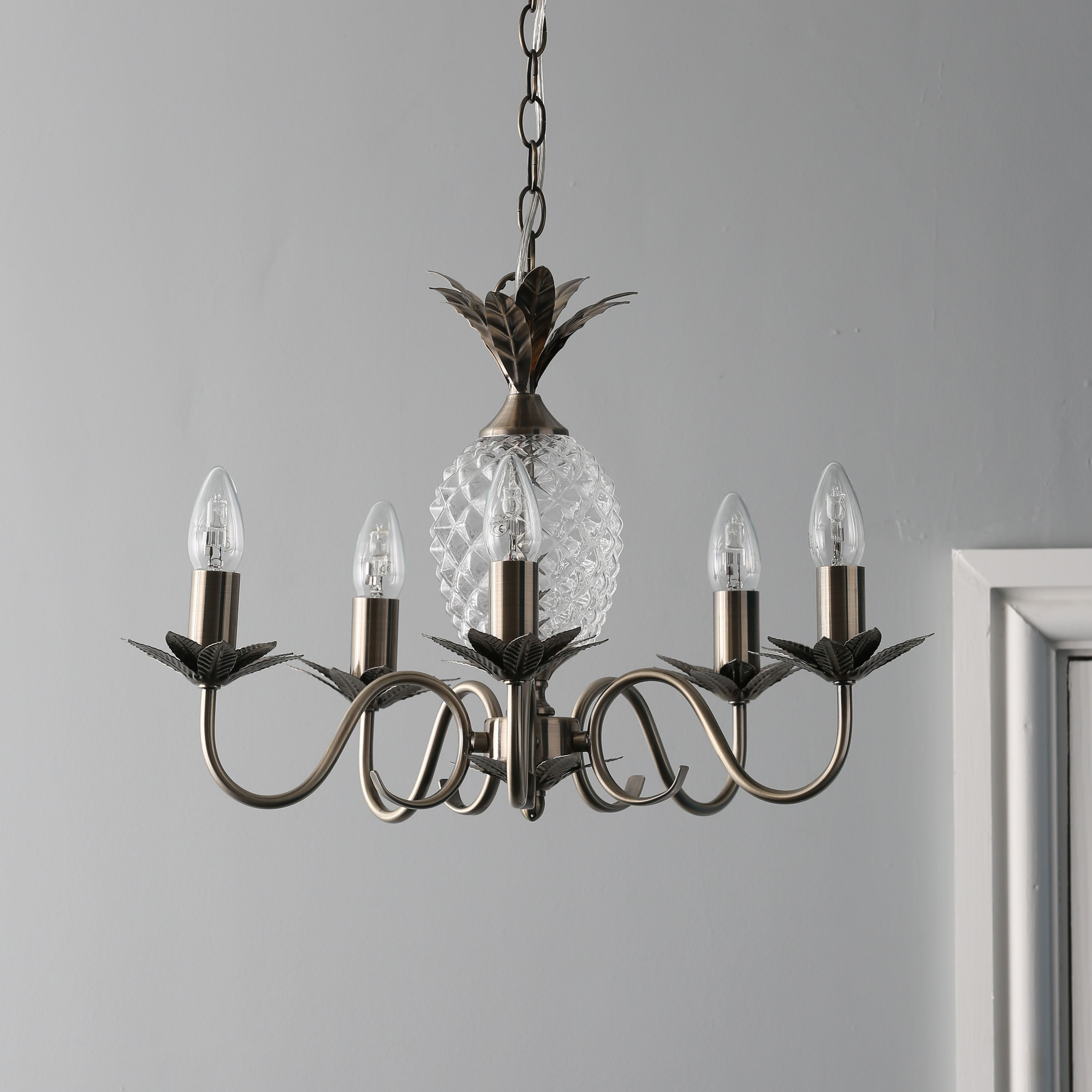 Colours Bora Pineapple Glass & metal Antique brass effect 5 Lamp Ceiling light