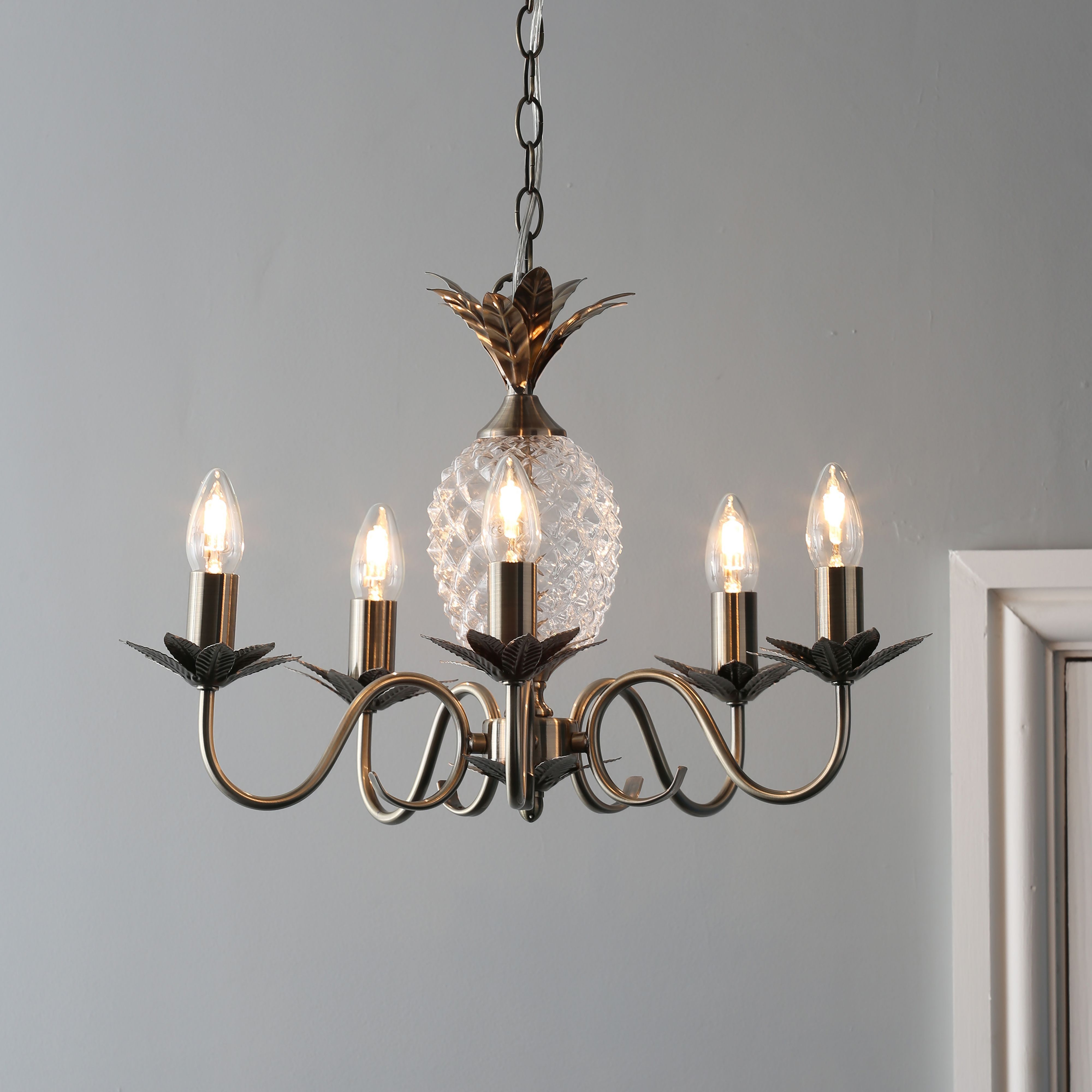 Colours Bora Pineapple Glass & metal Antique brass effect 5 Lamp Ceiling light