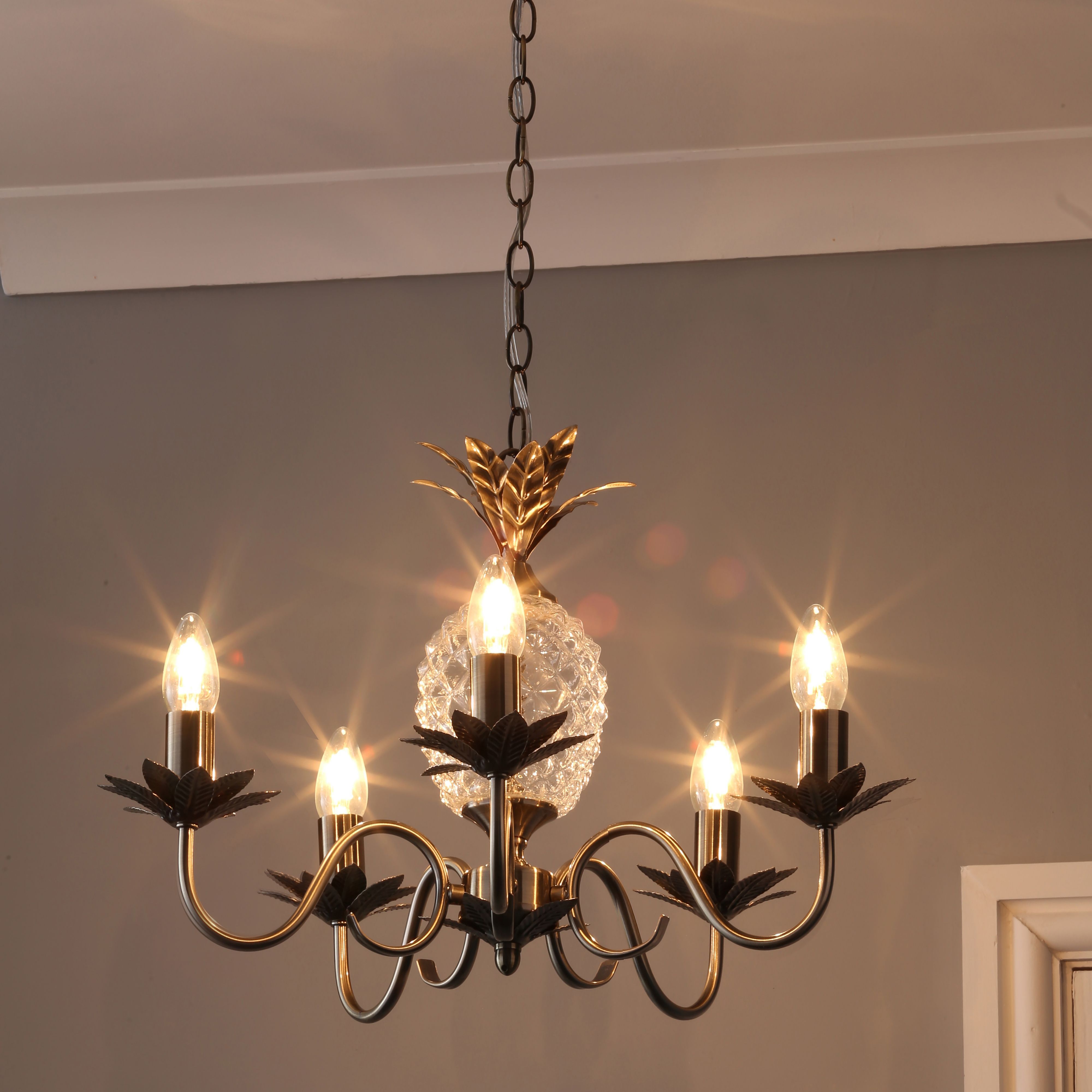 Colours Bora Pineapple Glass & metal Antique brass effect 5 Lamp Ceiling light