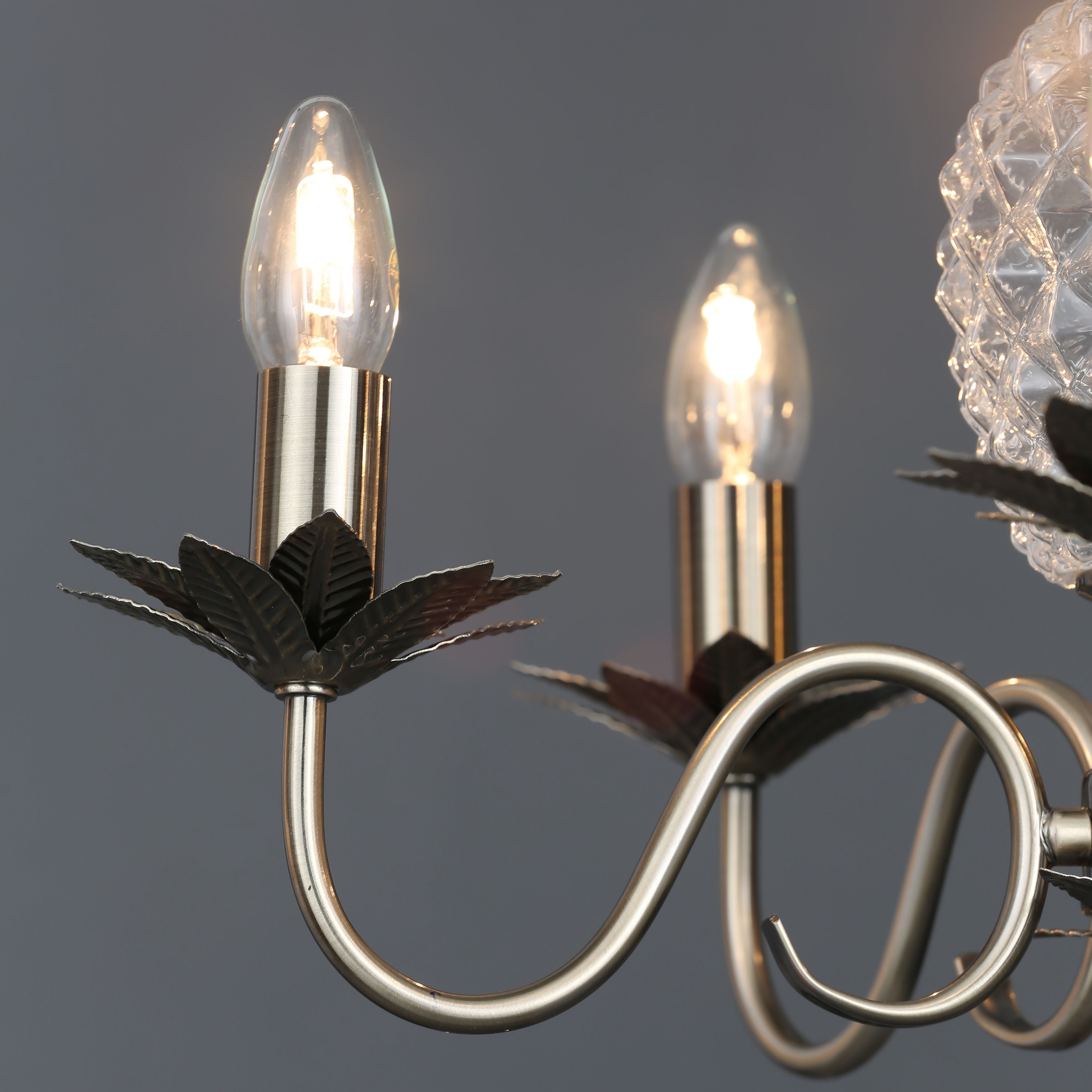 Colours Bora Pineapple Glass & metal Antique brass effect 5 Lamp Ceiling light