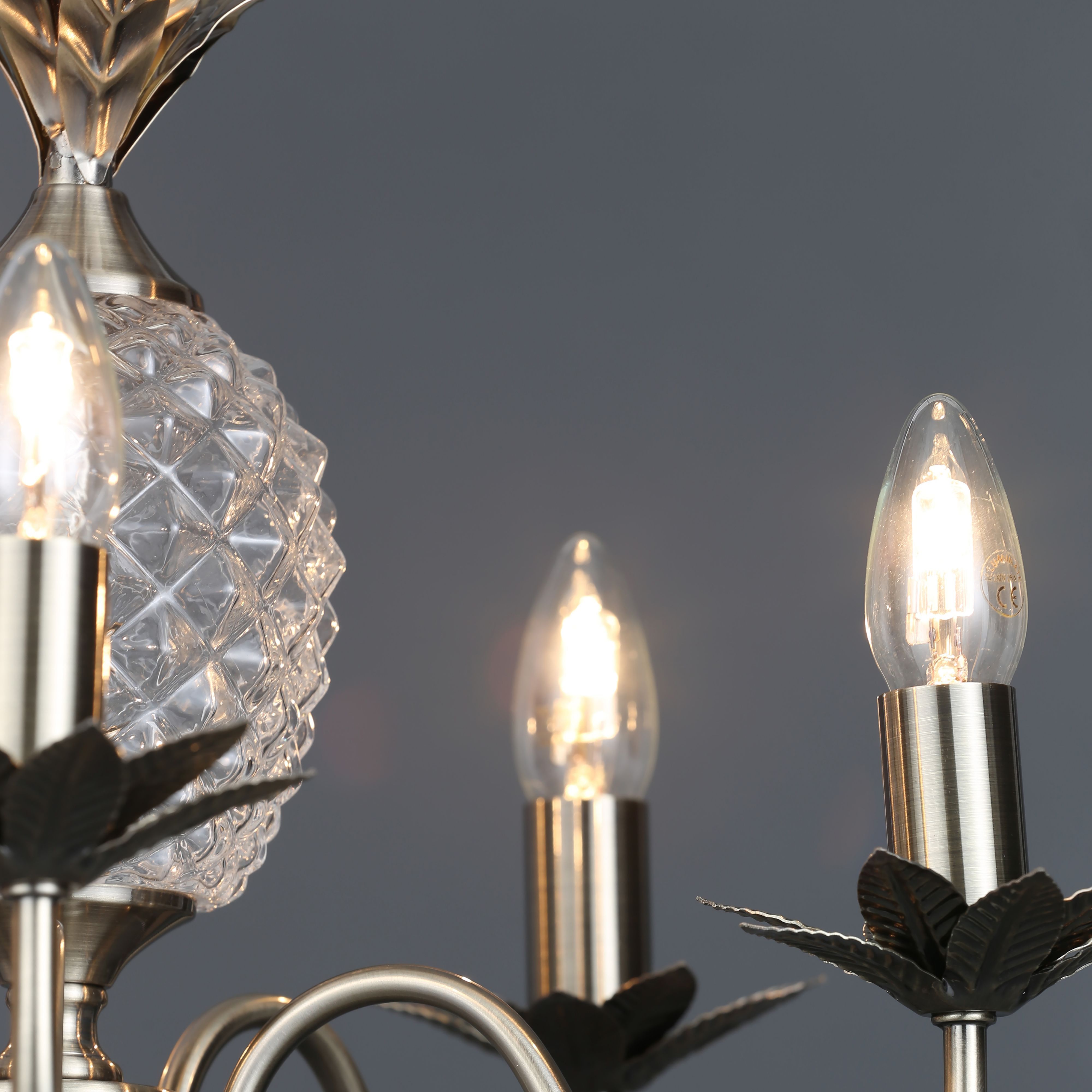 Colours Bora Pineapple Glass & metal Antique brass effect 5 Lamp Ceiling light