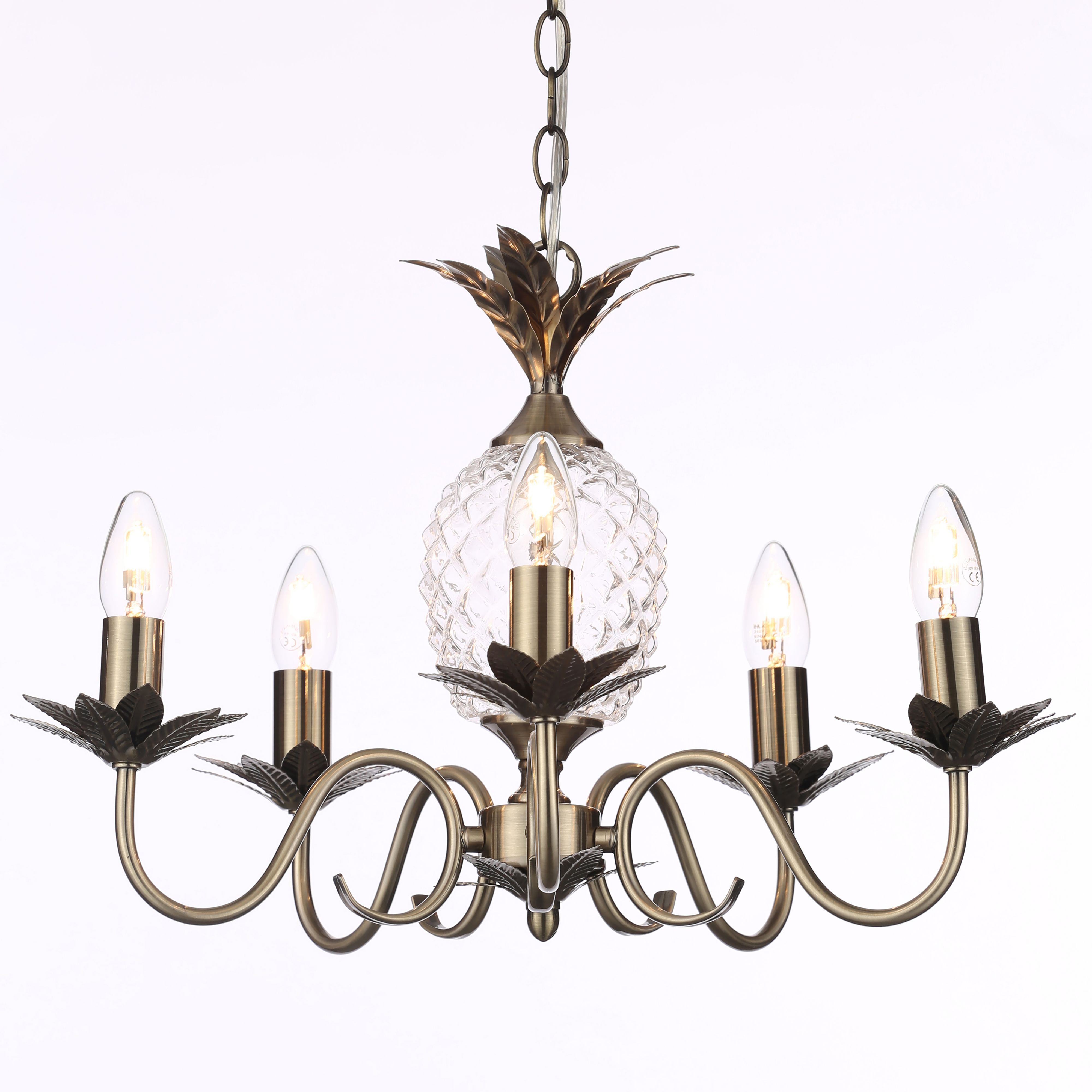 Colours Bora Pineapple Glass & metal Antique brass effect 5 Lamp Ceiling light