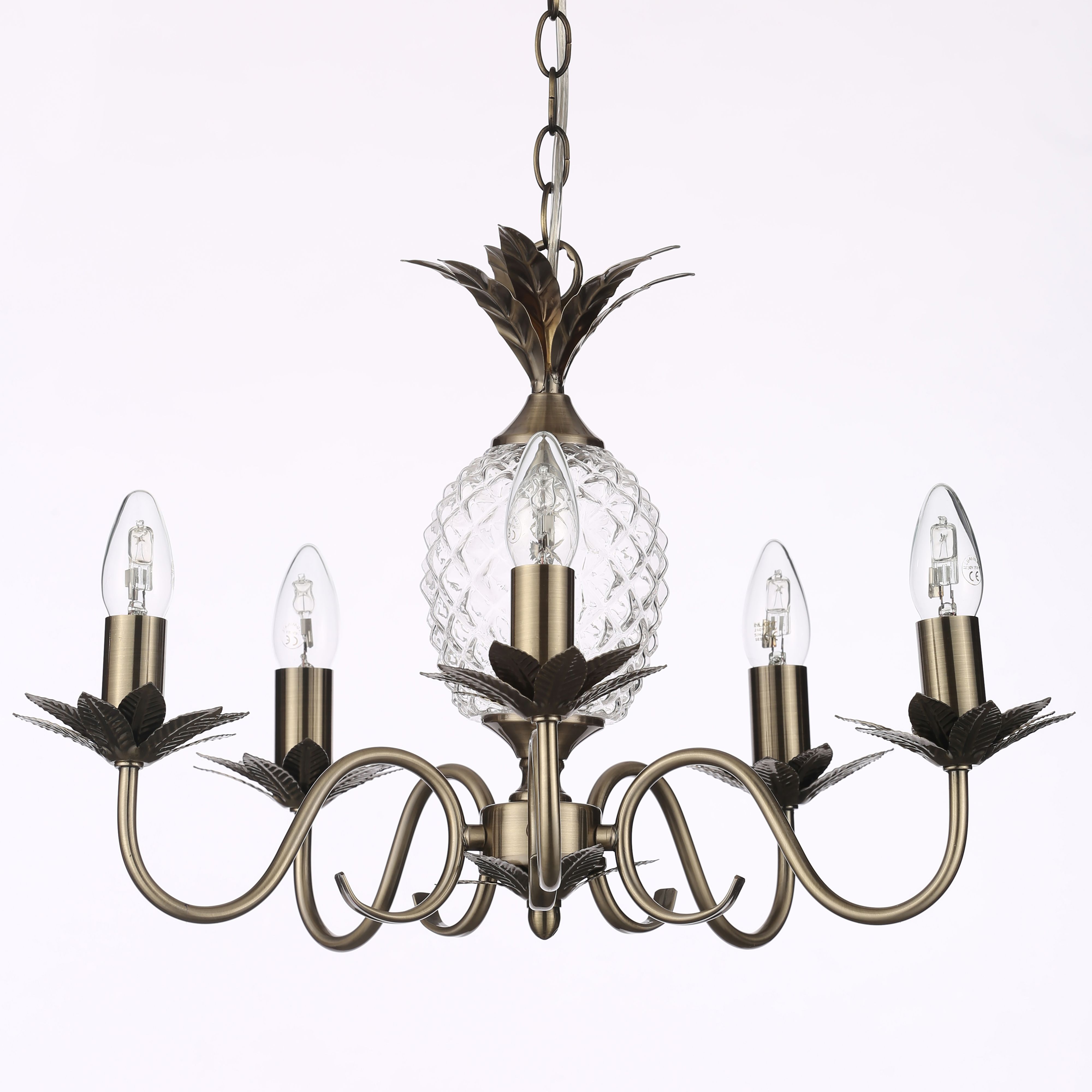 Colours Bora Pineapple Glass & metal Antique brass effect 5 Lamp Ceiling light
