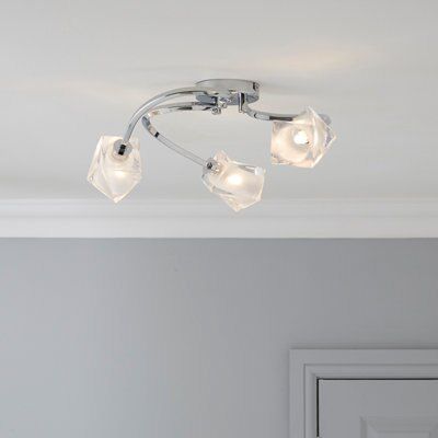 Colours Borrello Swirl Brushed Glass & metal Chrome effect 3 Lamp Ceiling light
