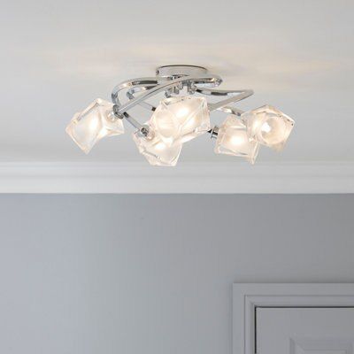 Colours Borrello Swirl Brushed Glass & metal Chrome effect 5 Lamp Ceiling light