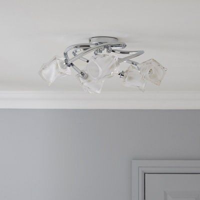 Colours Borrello Swirl Brushed Glass & metal Chrome effect 5 Lamp Ceiling light