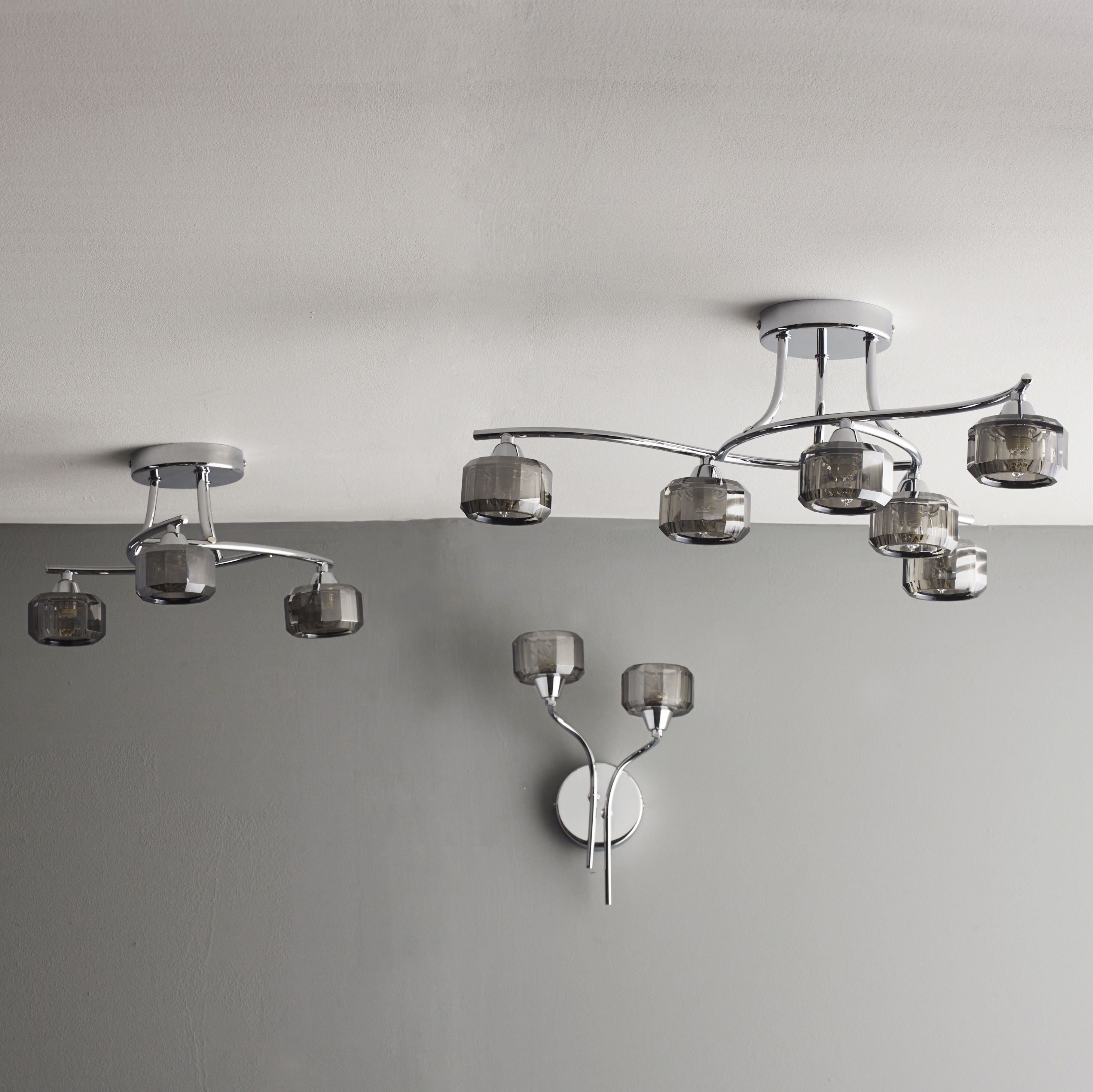 Colours Brushed Glass & metal Chrome effect 3 Lamp Ceiling light