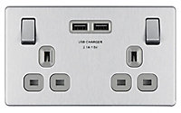Colours Brushed steel effect Double USB socket, 2 x 2.1A USB