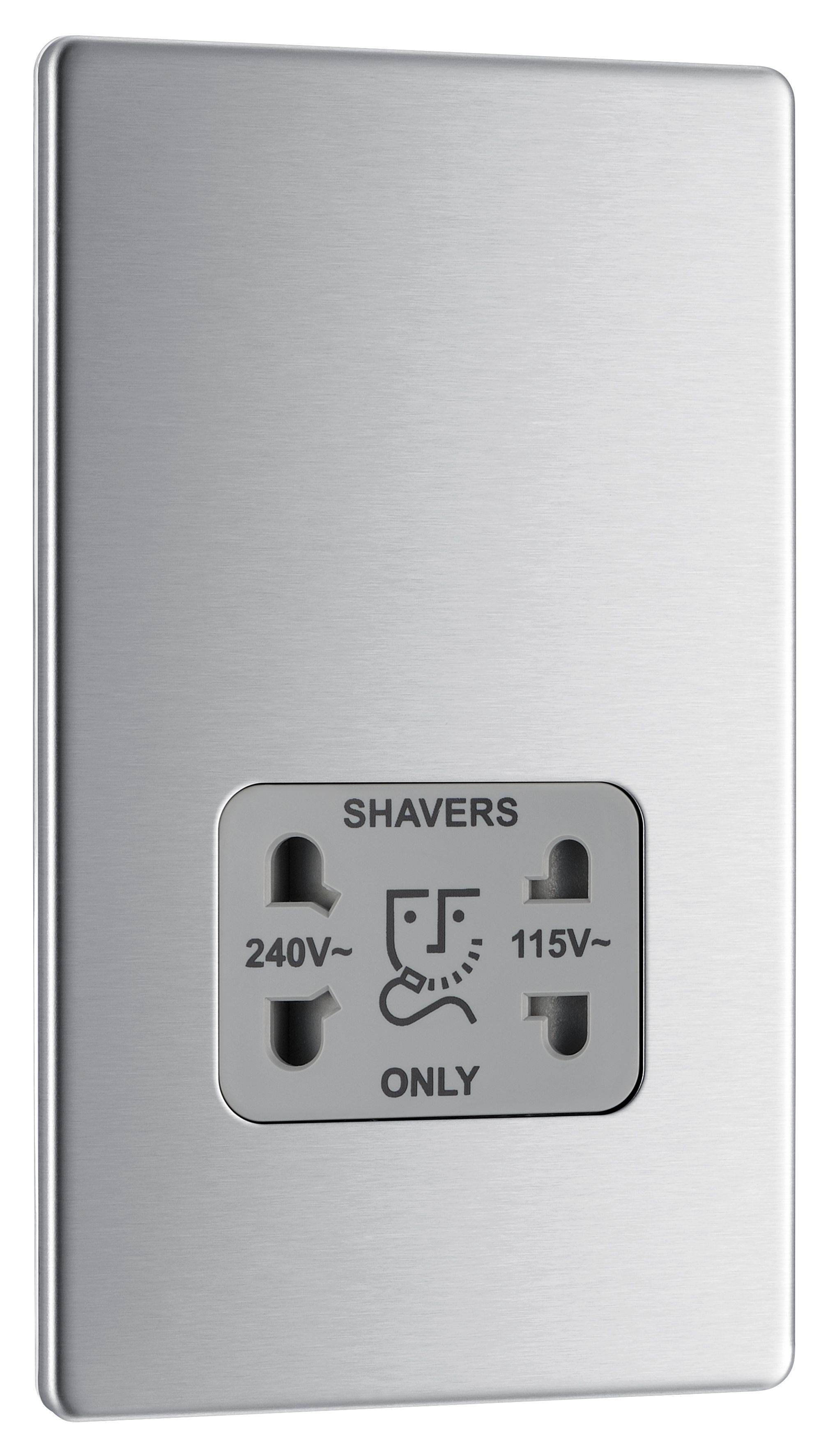 Colours Brushed Steel Flat Screwless Shaver socket