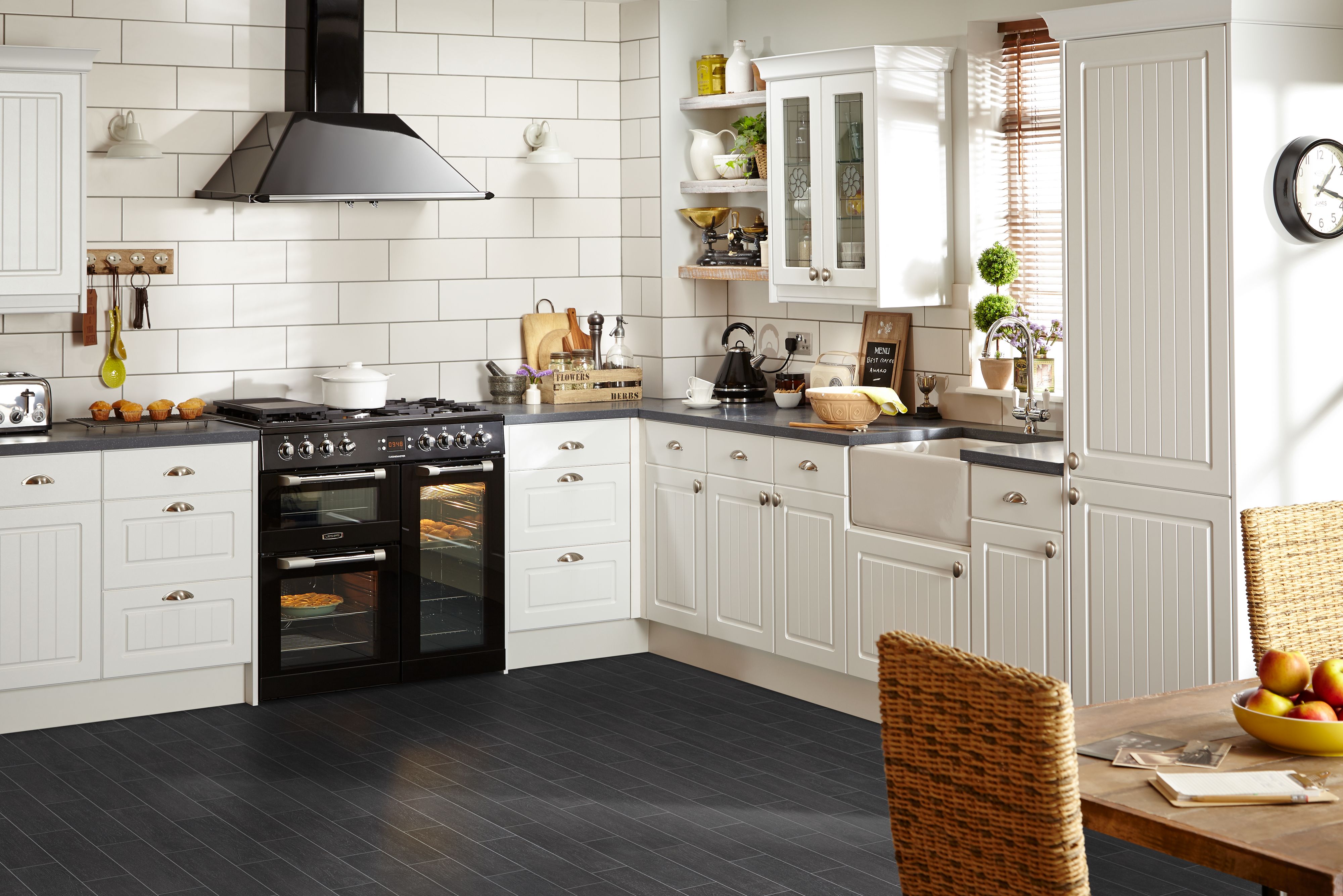 Colours Burgio Black Tile Stone effect Vinyl flooring