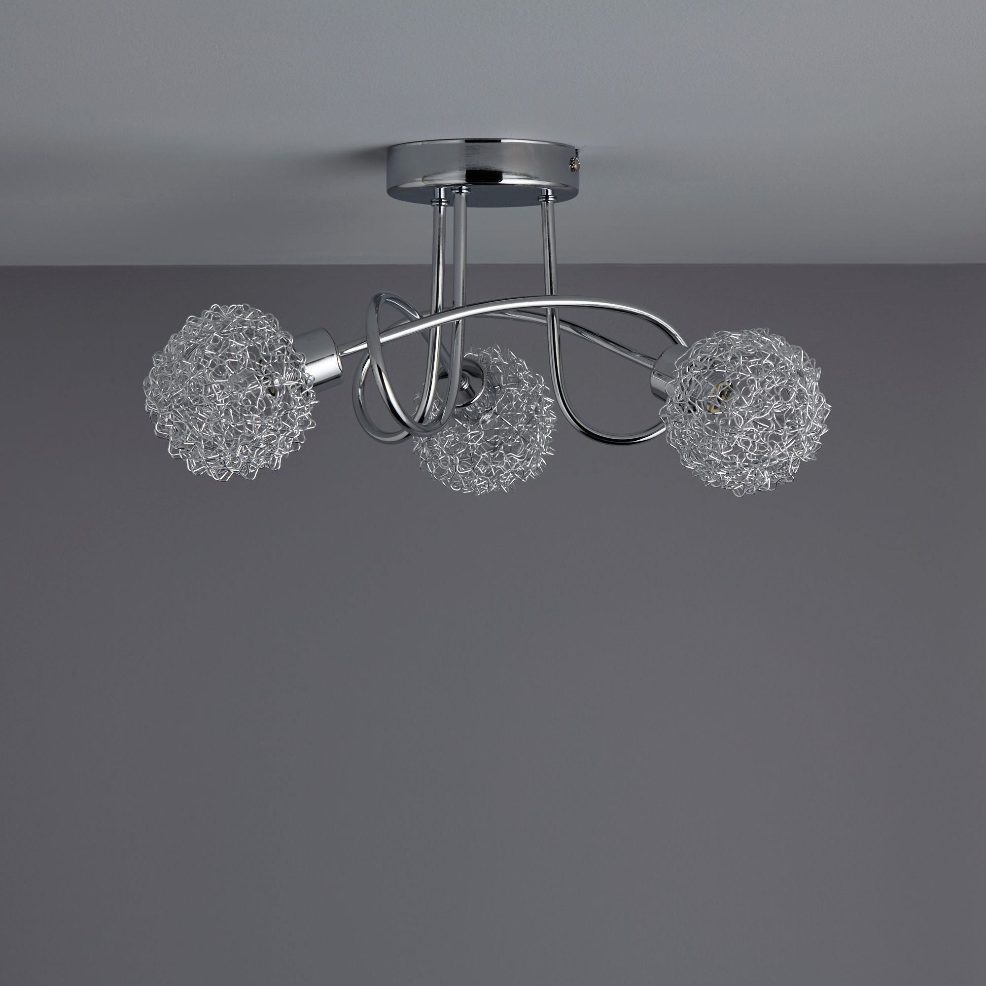 Colours Caelus Brushed Metal Chrome effect 3 Lamp Ceiling light