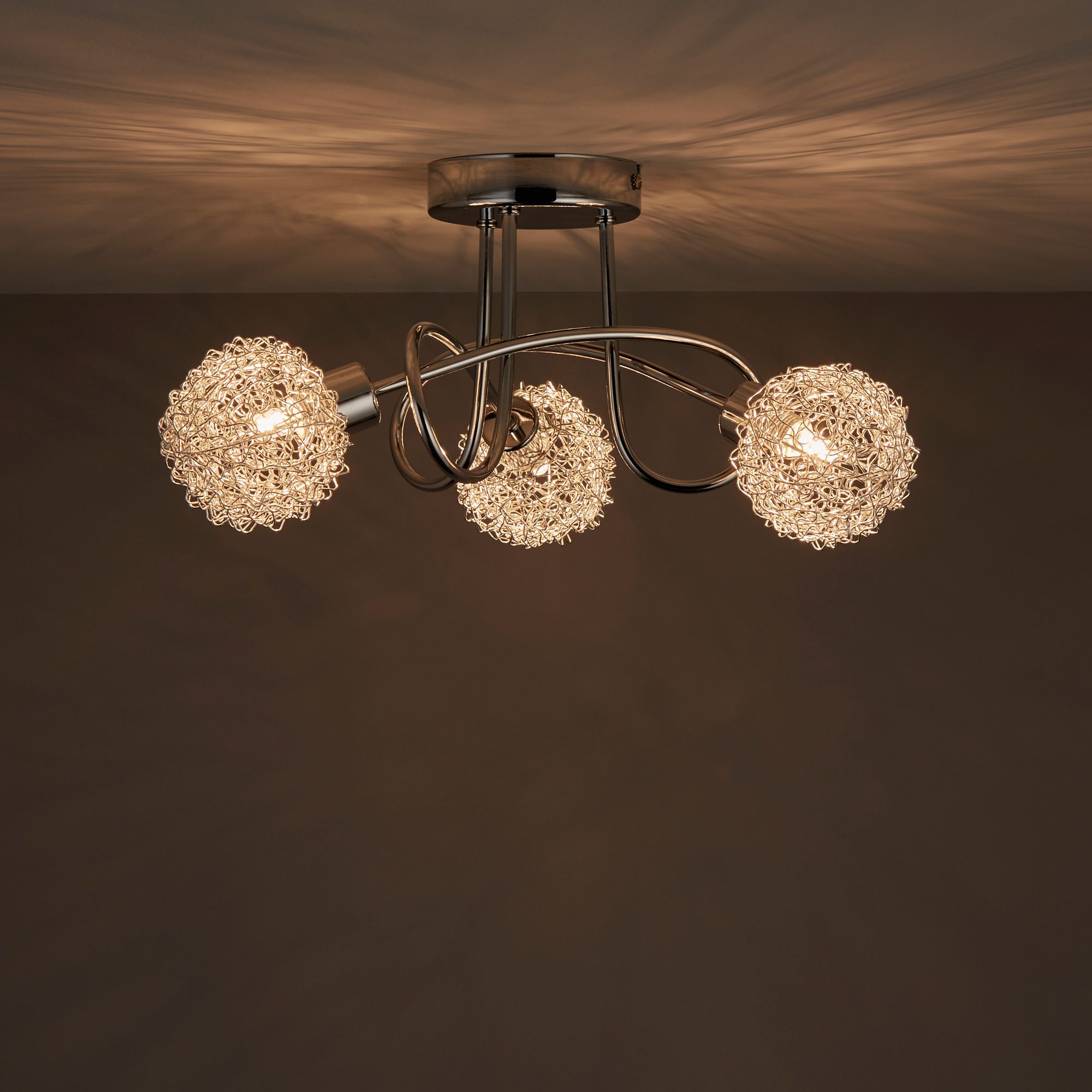 Colours Caelus Brushed Metal Chrome effect 3 Lamp Ceiling light