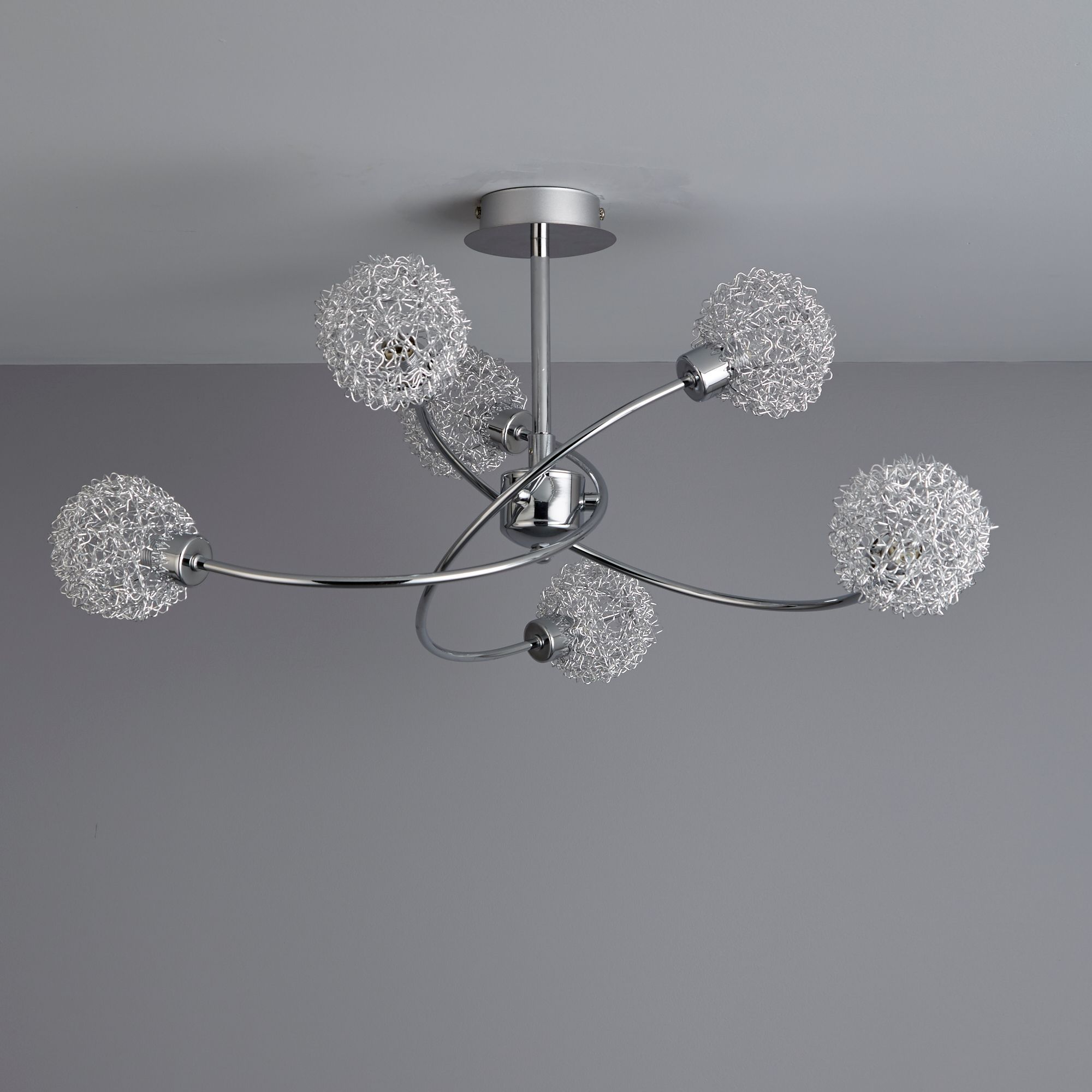 Colours Caelus Brushed Metal Silver Chrome effect 6 Lamp Ceiling light