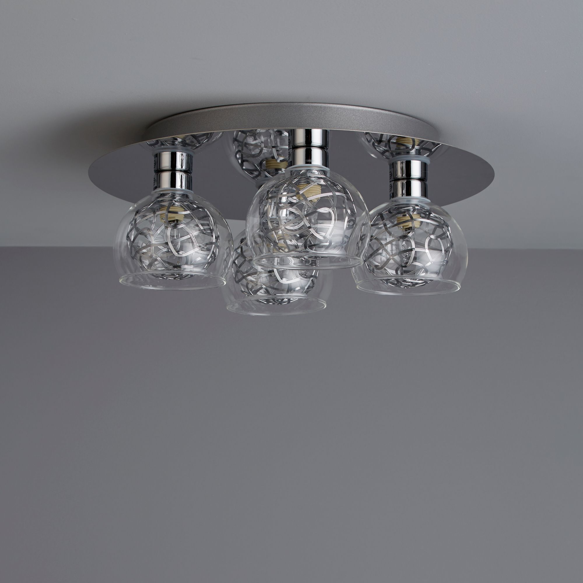 Colours Carmenta Brushed Glass & metal Chrome effect 4 Lamp LED Ceiling light
