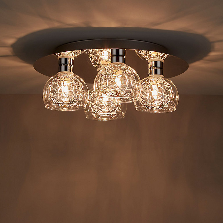 Colours Carmenta Brushed Glass & metal Chrome effect 4 Lamp LED Ceiling  light | DIY at B&Q