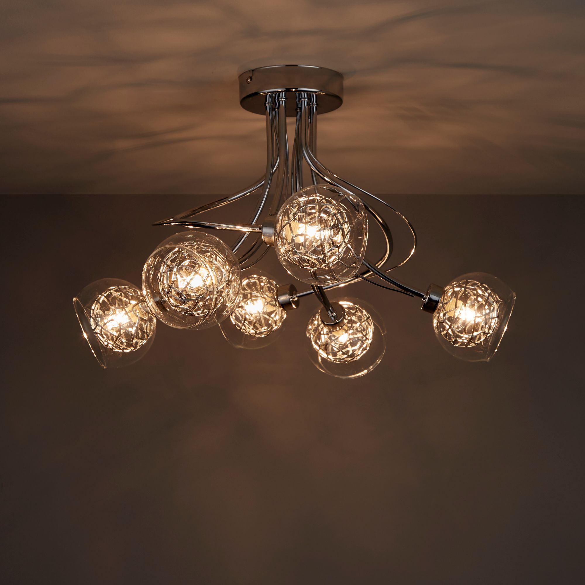 Colours Carmenta Twist Brushed Glass metal Chrome effect 6 Lamp LED Ceiling light