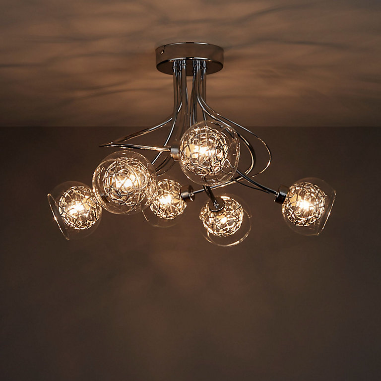 Colours Carmenta Twist Brushed Glass & metal Chrome effect 6 Lamp LED  Ceiling light | DIY at B&Q