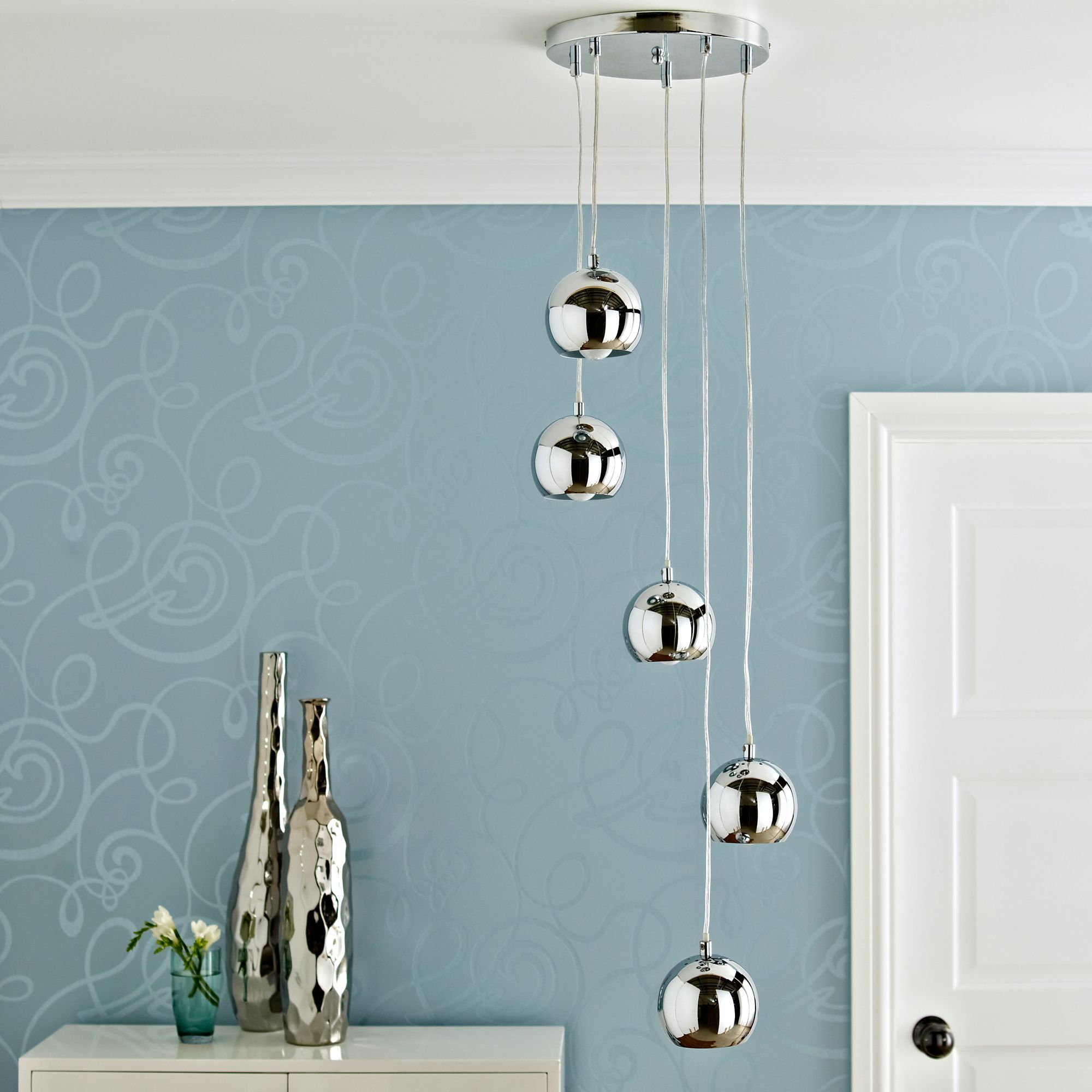 Colours Cascade Brushed Metal Chrome effect 5 Lamp Ceiling light